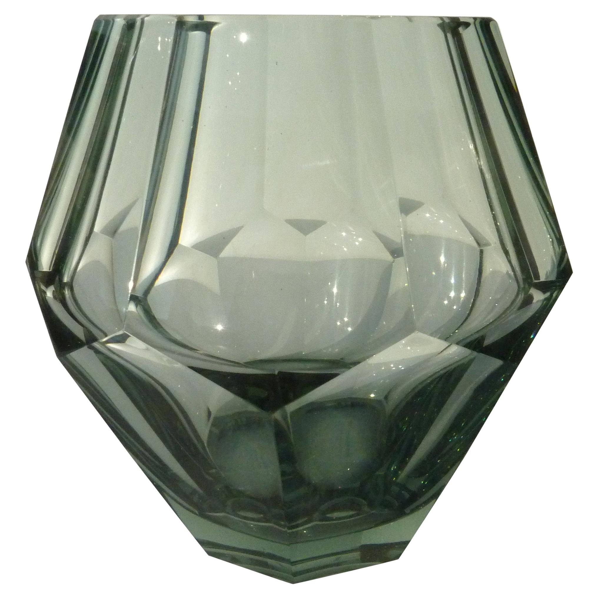 1947 Crystal Steelblue Octagonale Vase from Leerdam by Andries Dirk Copier For Sale