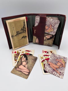 1947 Esquire Pin Up Zebra Cheetah Bridge Poker Playing Card Set in Leather Case