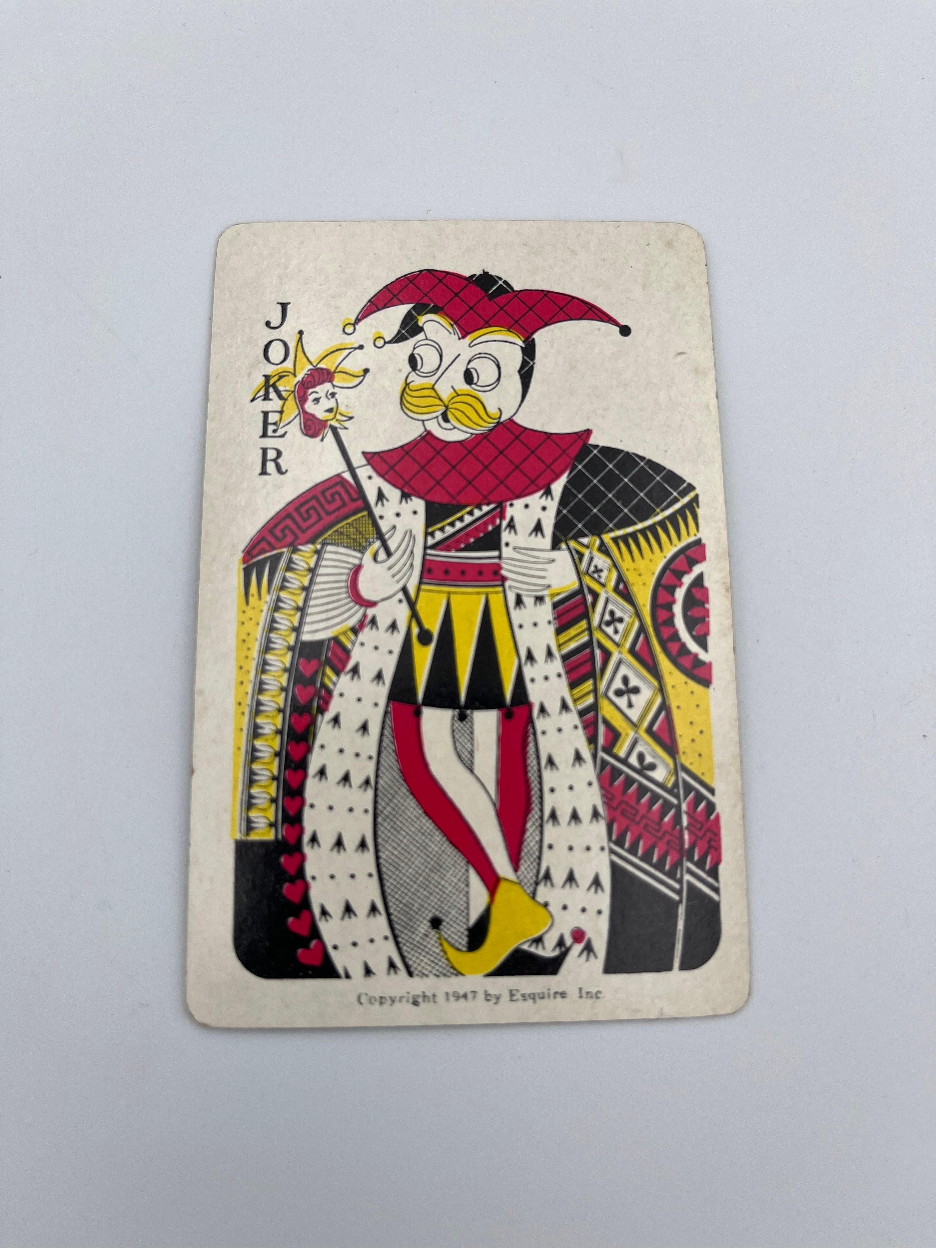 Art déco 1947 Esquire Pin Up Zebra Cheetah Bridge Jeu de cartes de poker dans un étui en cuir en vente