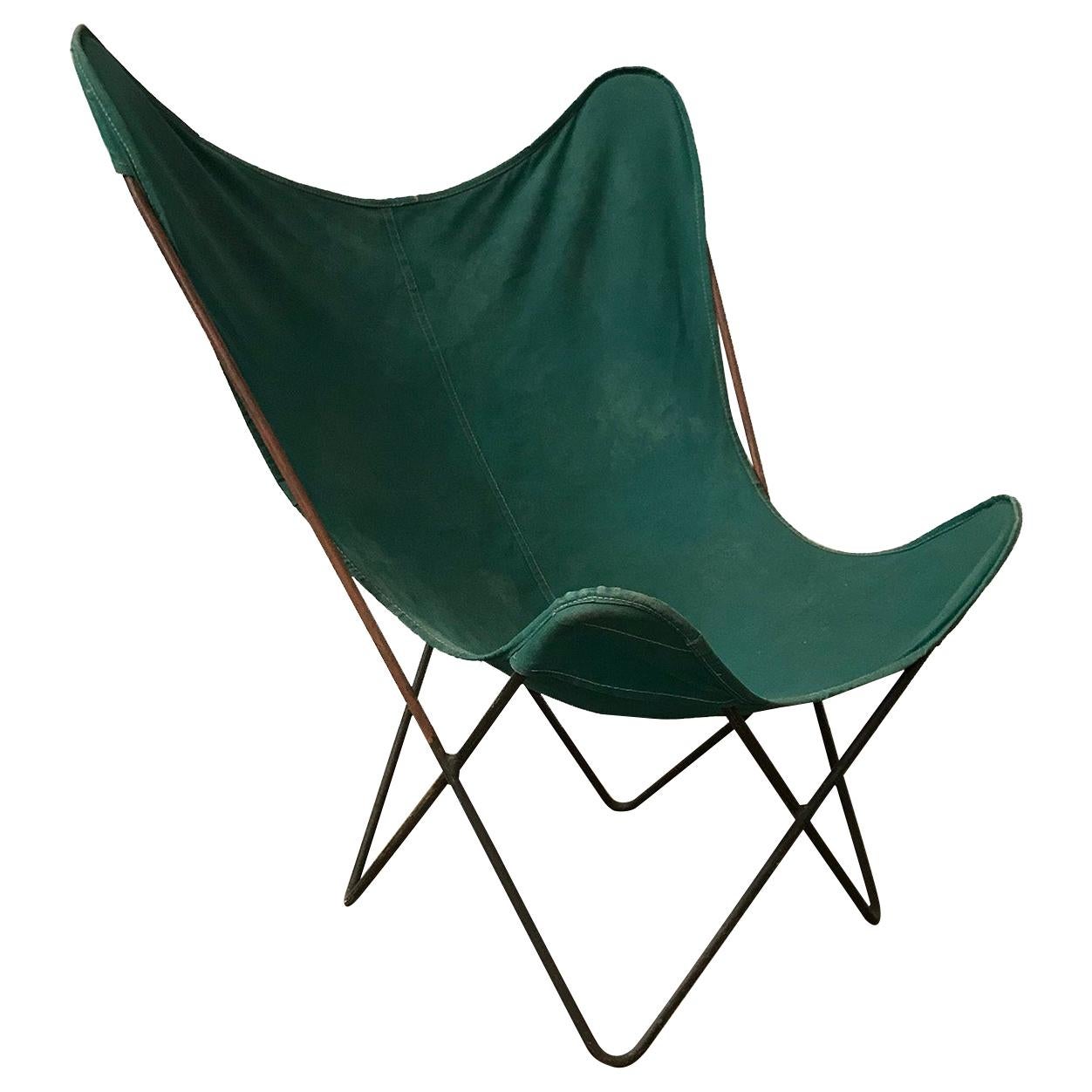 1947, Hardoy, Ferrari, Green Cover with Grey Base Butterfly Chair