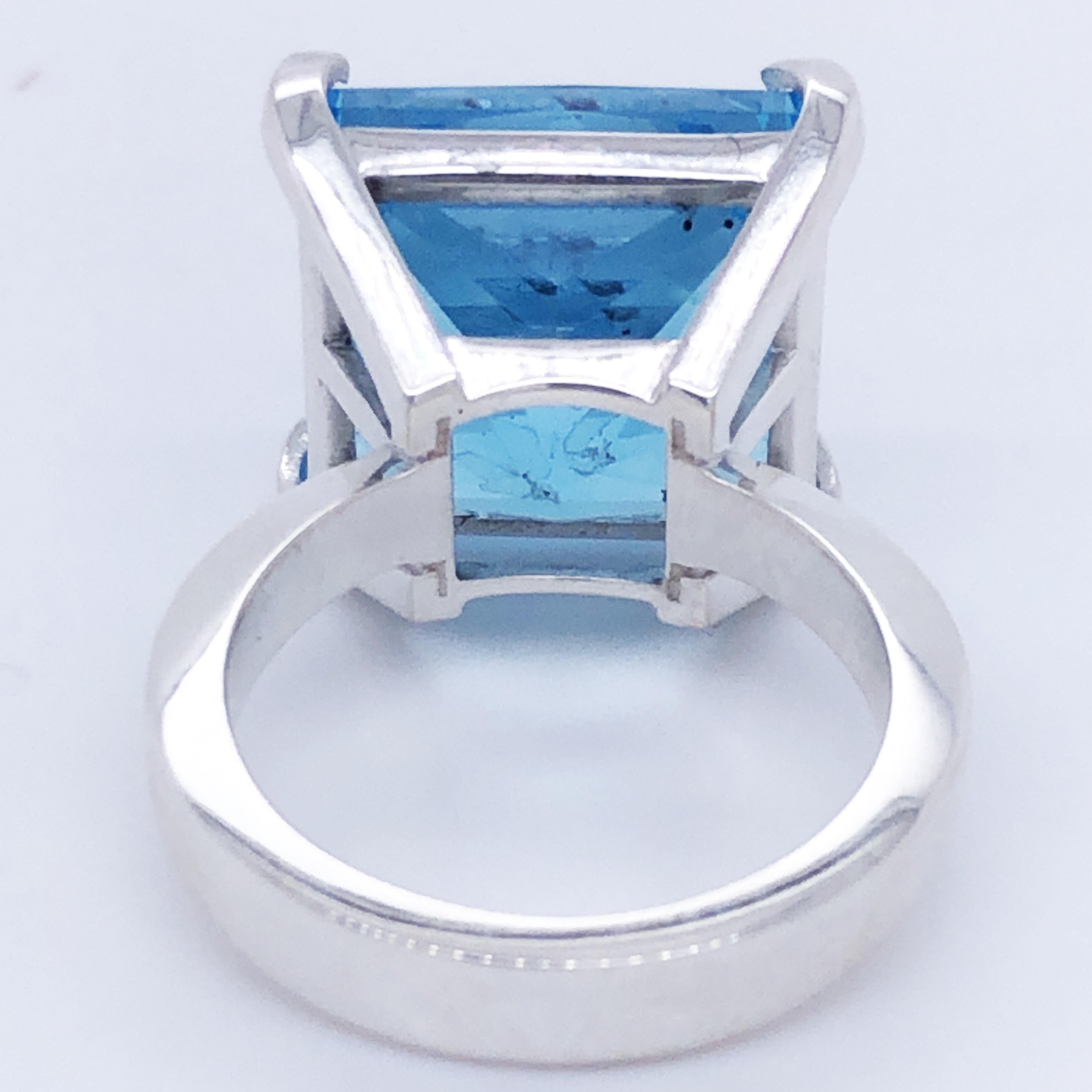 19.47 Karat Princess Cut Natural Light Blue Topaz Cocktail Ring For Sale 1