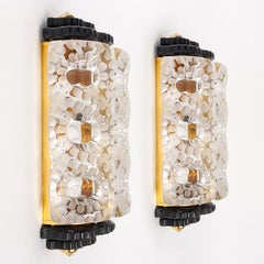 1947 Lalique France - Pair Of Sconces Wall Lights Seville Crystal - Golden Mount