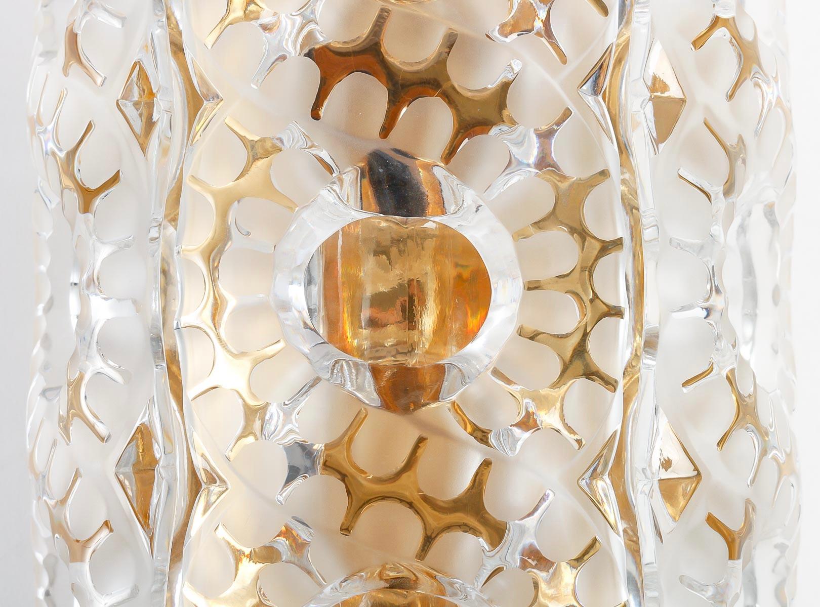 Molded 1947 Lalique France - Pair Of Sconces Wall Lights Seville Crystal - Golden Mount