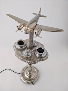 1947 Lighted DC 3 Airplane Floor Ashtray 1st Edition, Metalcraft Mfg