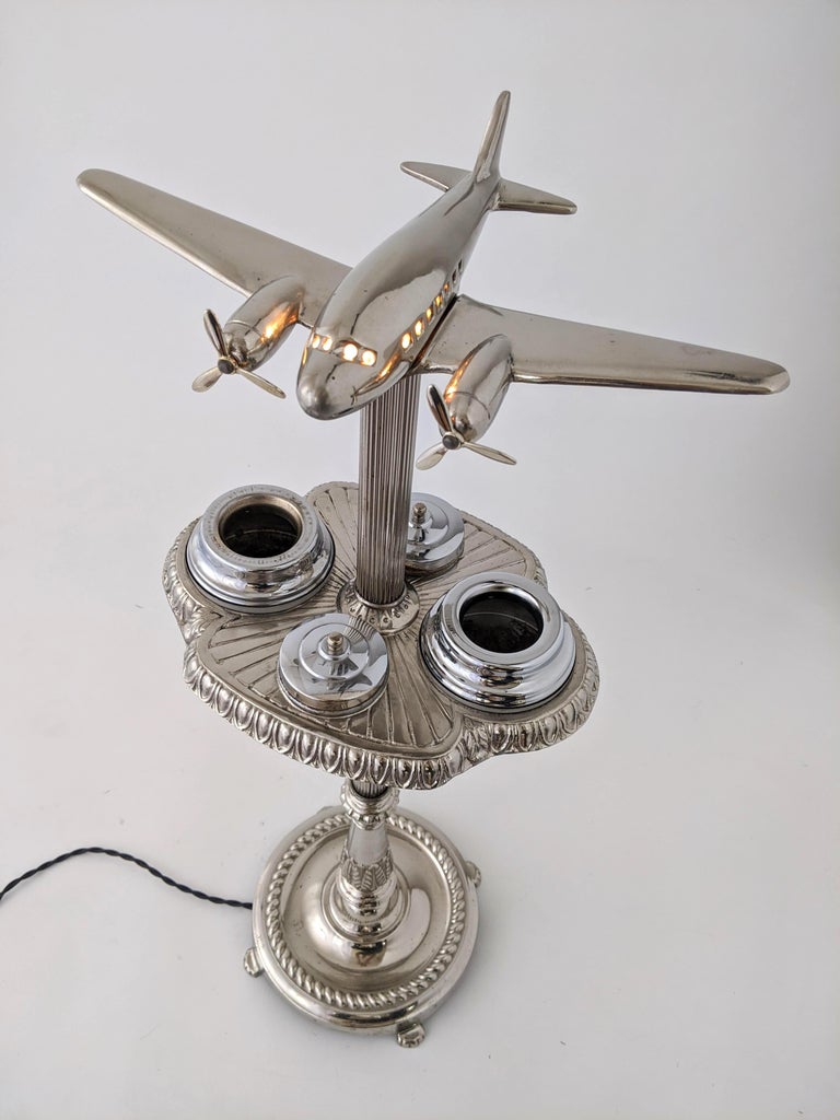 1947 Lighted DC 3 Airplane Floor Ashtray 1st Edition, Metalcraft Mfg at