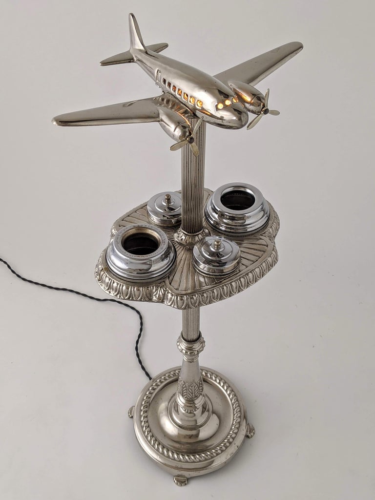 1947 Lighted DC 3 Airplane Floor Ashtray 1st Edition, Metalcraft Mfg at