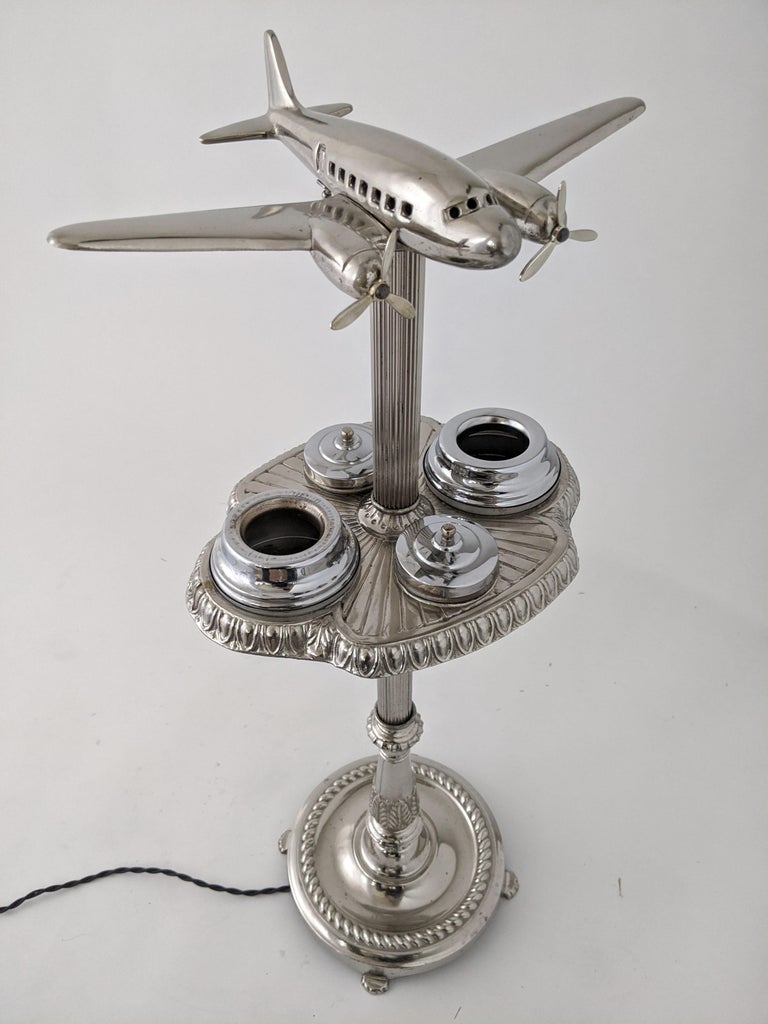 1947 Lighted DC 3 Airplane Floor Ashtray 1st Edition, Metalcraft Mfg at