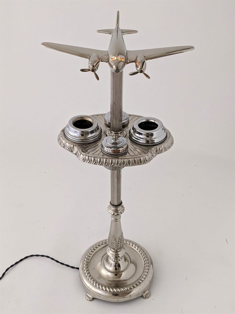1947 Lighted DC 3 Airplane Floor Ashtray 1st Edition, Metalcraft Mfg at