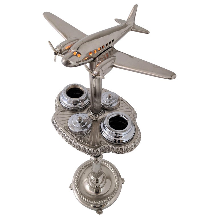 1947 Lighted DC 3 Airplane Floor Ashtray 1st Edition, Metalcraft Mfg at
