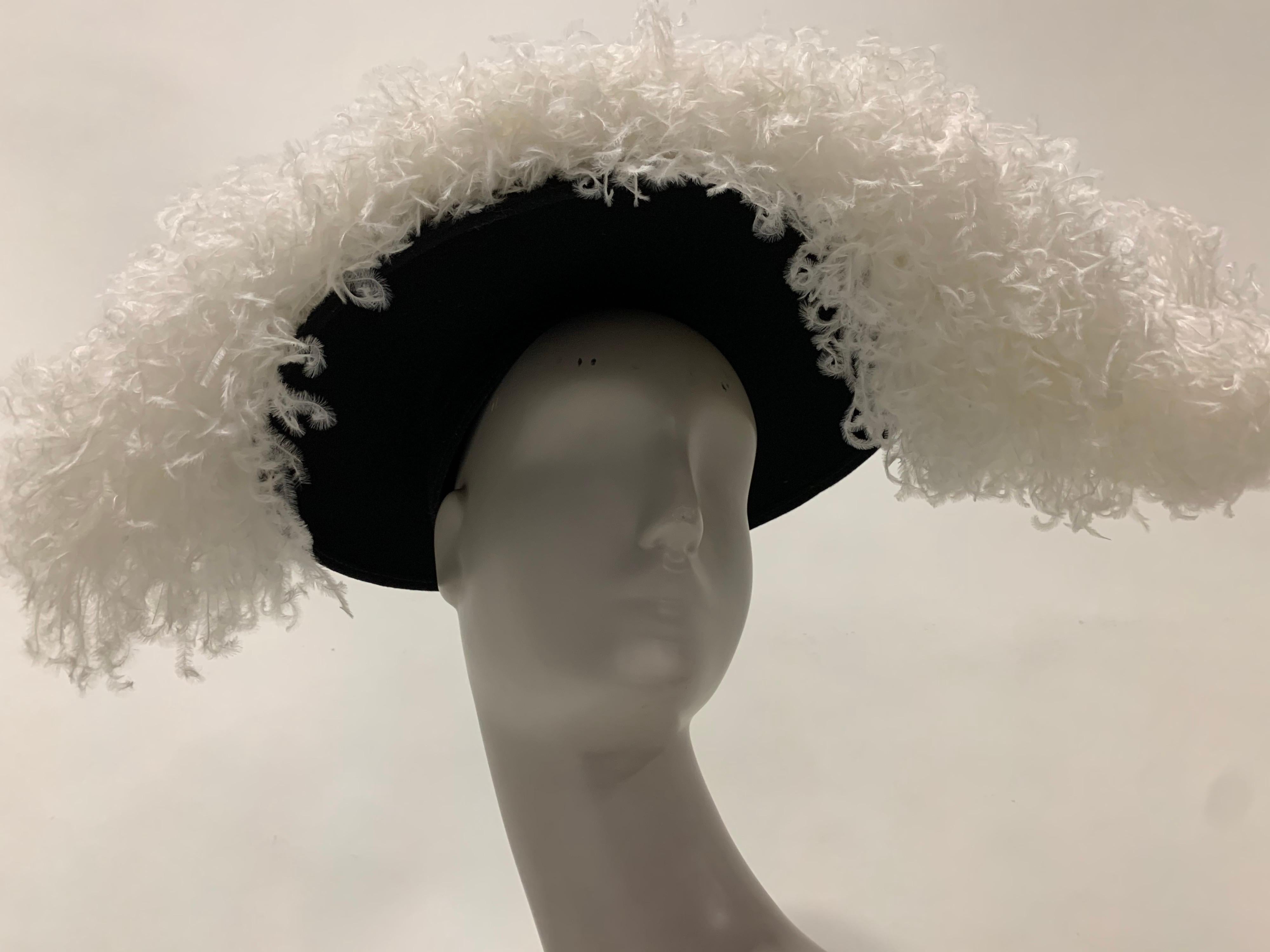 1947 Maud et Nano Spectacular Black Felt Platter Hat w/ Lavish Ostrich Plume For Sale 6