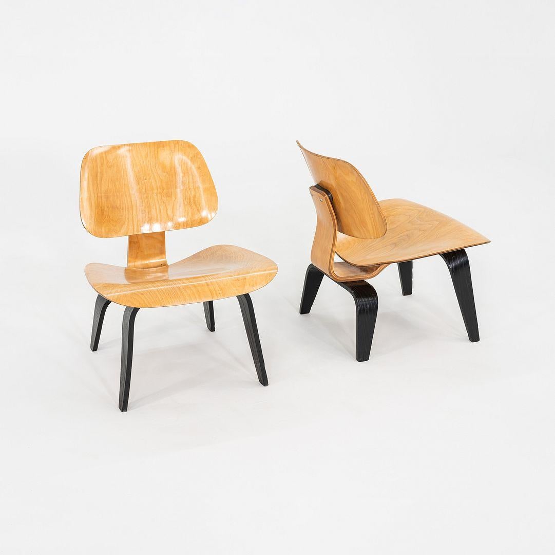 This is a pair of LCW Lounge Chairs, initially designed by Charles and Ray Eames in 1947. The listed price includes the pair of chairs as shown. They are early examples, dating to circa 1947. They were produced by Evans Products Company and feature