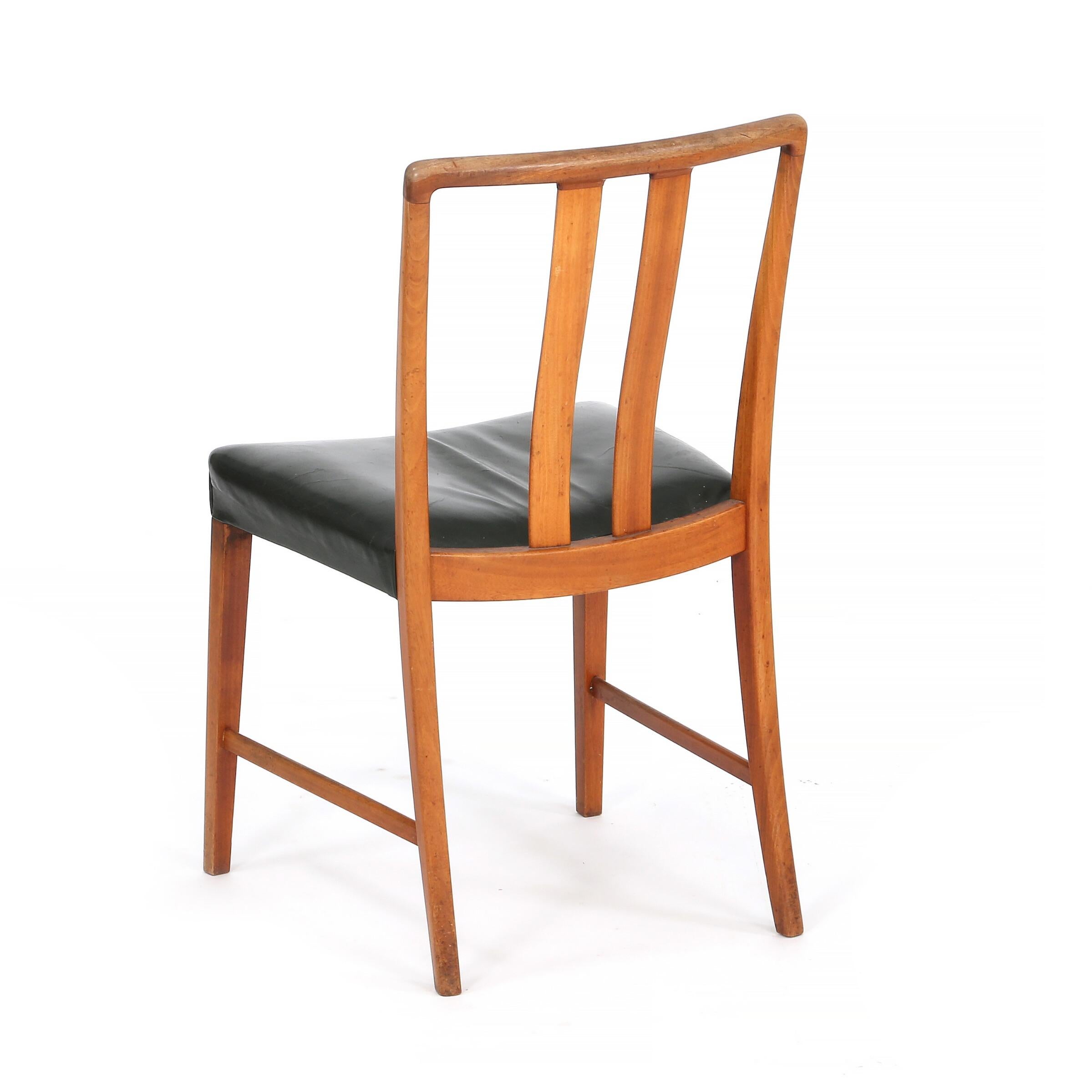 Danish 1947 Peder Pedersen, Set of 6 Solid Wood Dining Chairs, Black Leather Upholstery For Sale