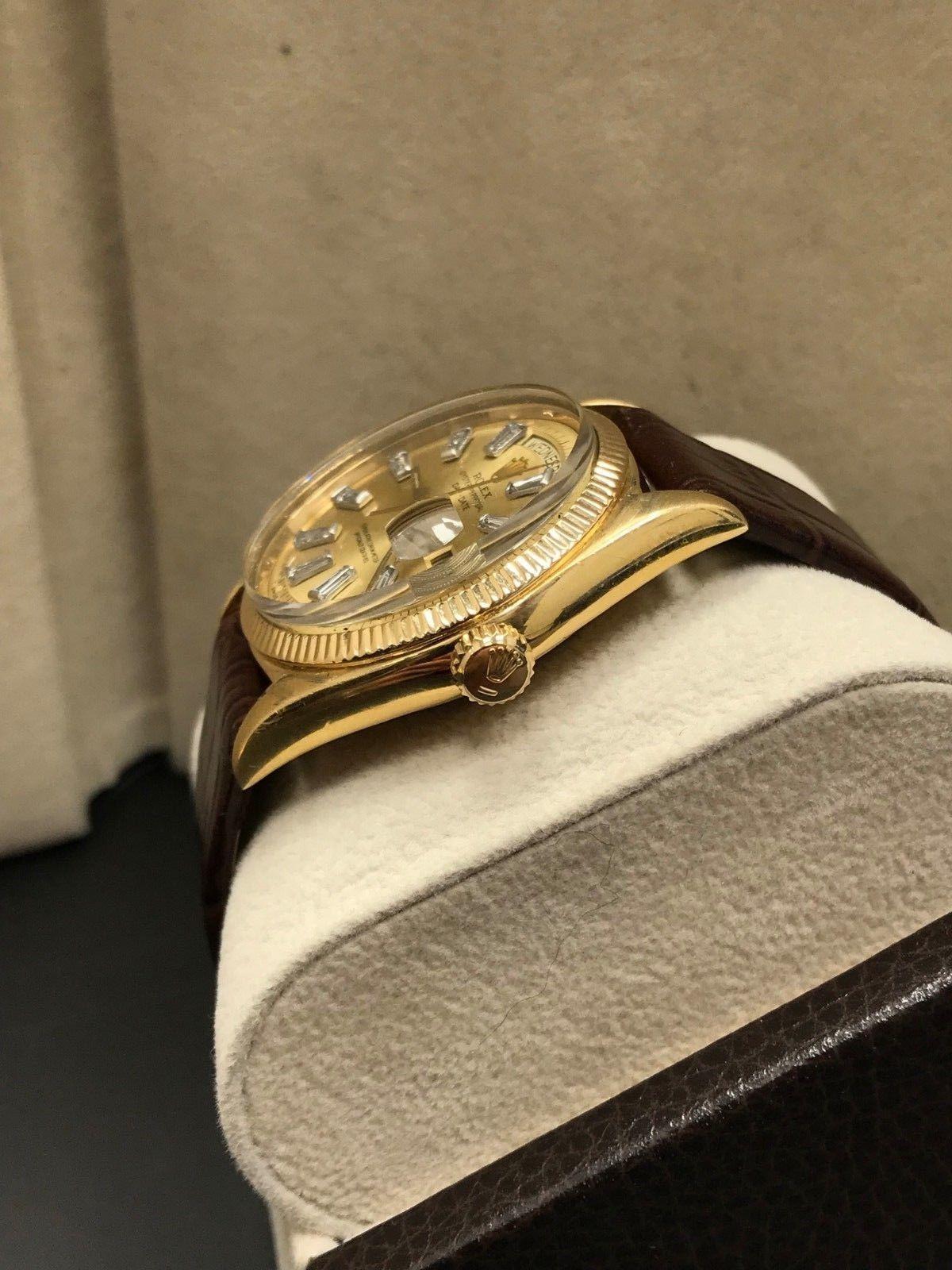 Men's 1959 Rare Vintage Rolex President Day Date 6611 Diamond Dial 18 Karat Gold For Sale