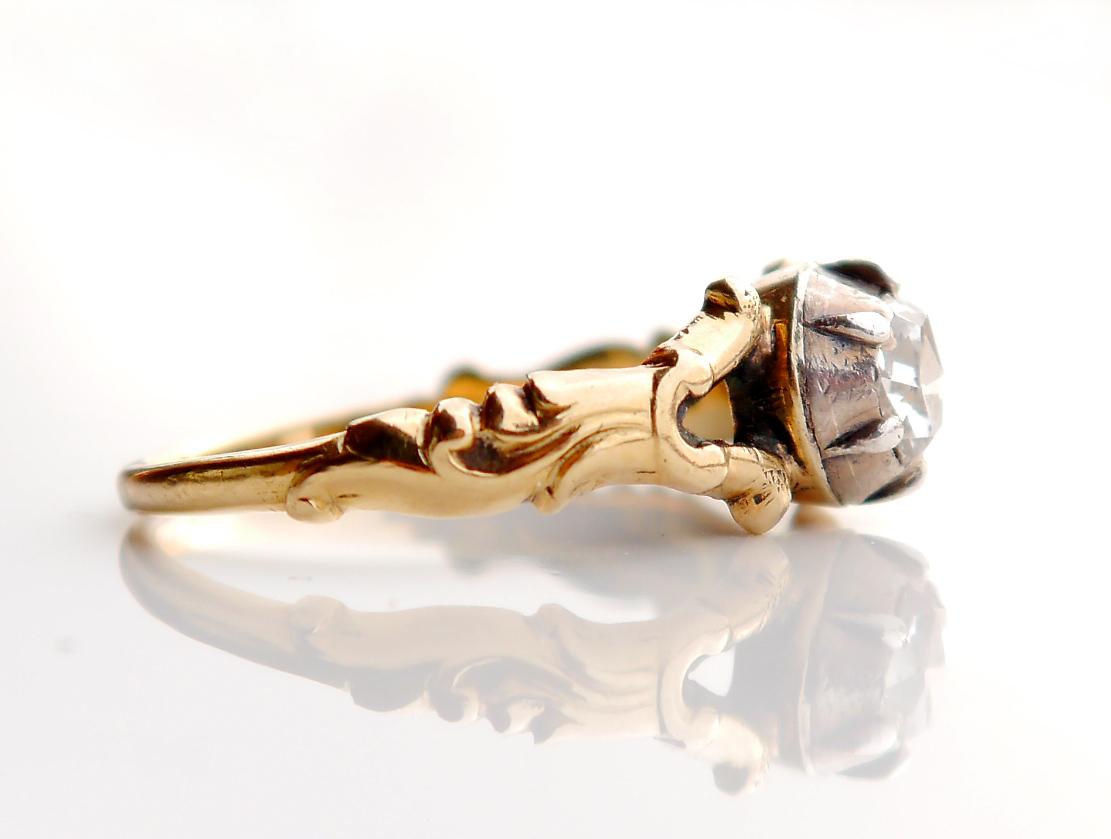 Rose Cut 1947 Ring natural 0.6ct. Diamond solid 18K Yellow Gold Silver Ø US7.75 / 3.7 gr For Sale