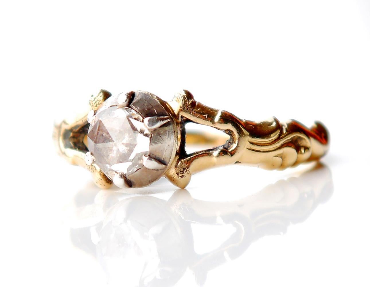 Women's 1947 Ring natural 0.6ct. Diamond solid 18K Yellow Gold Silver Ø US7.75 / 3.7 gr For Sale