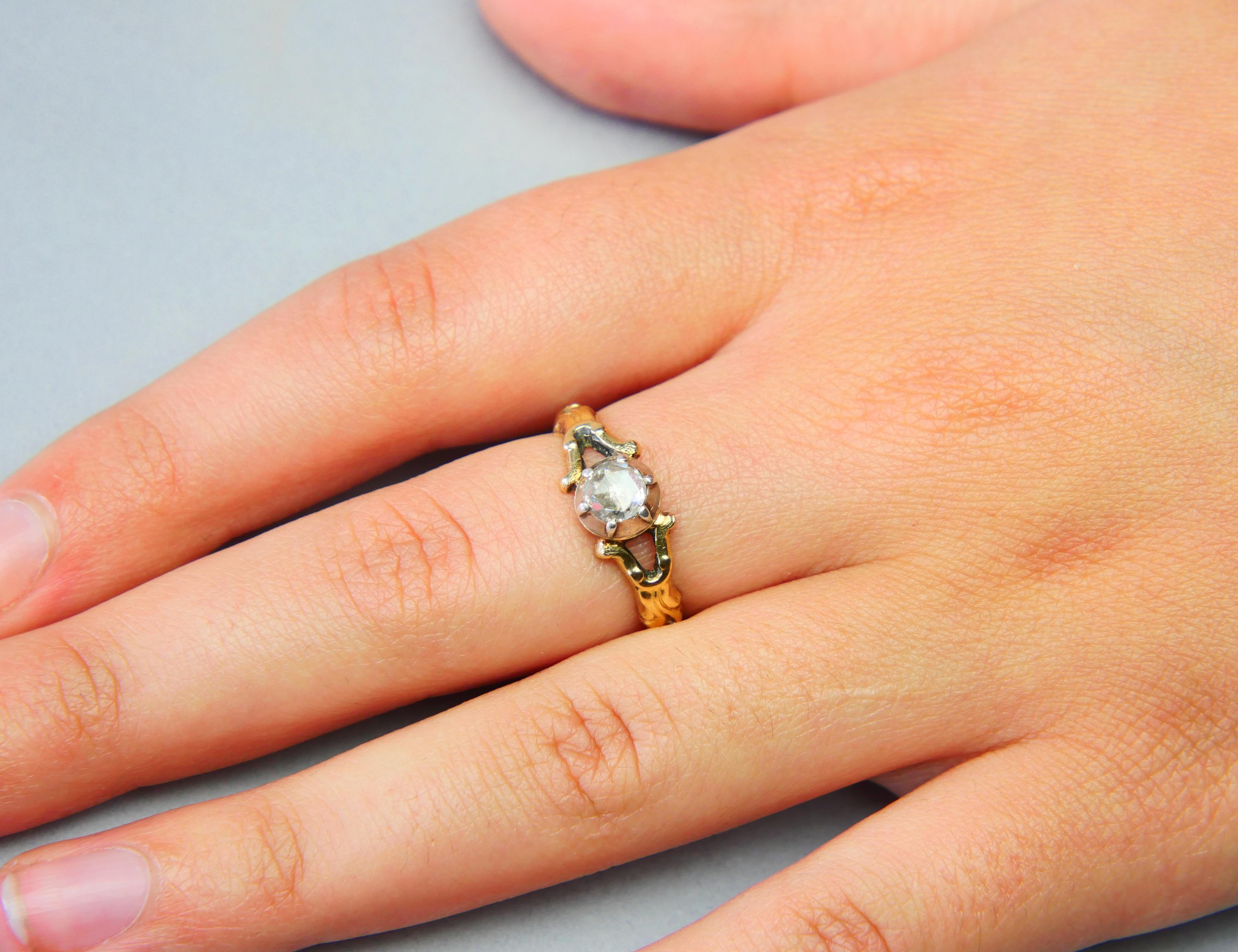 1947 Ring natural 0.6ct. Diamond solid 18K Yellow Gold Silver Ø US7.75 / 3.7 gr For Sale 1