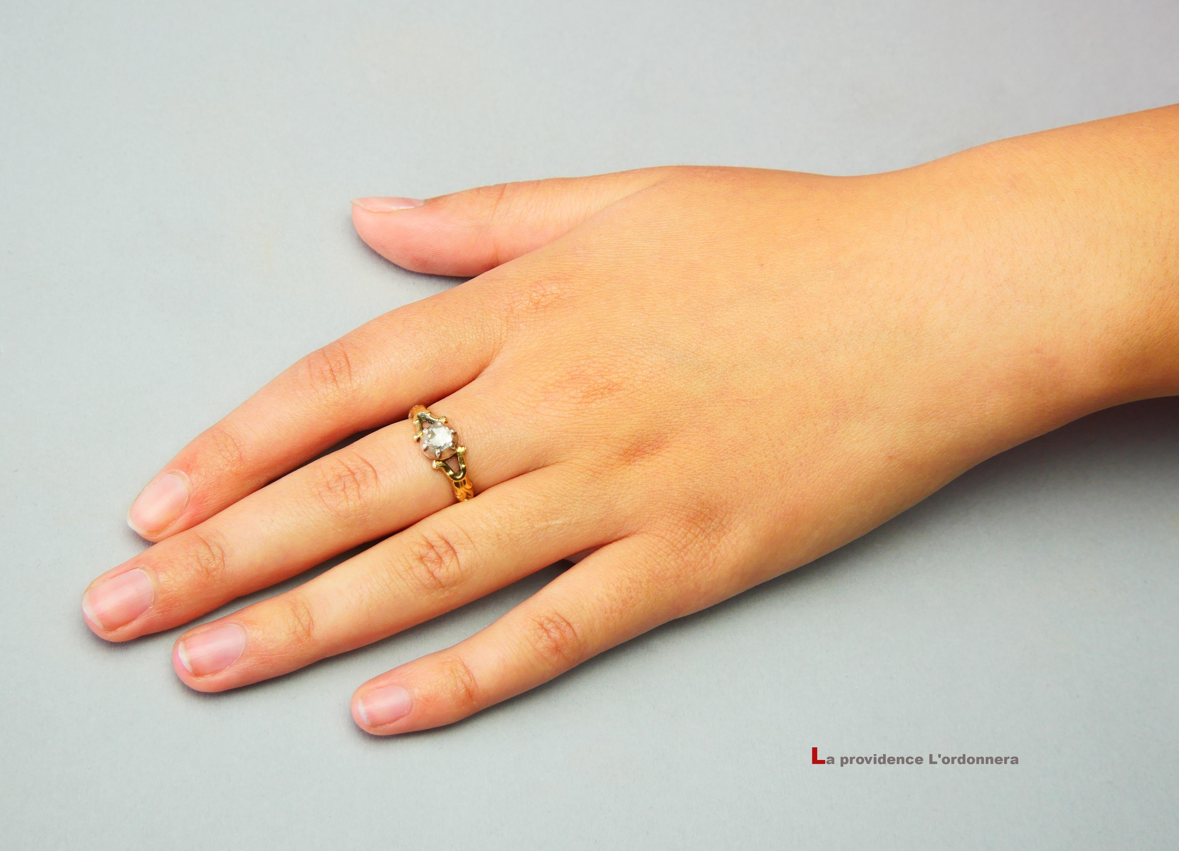 1947 Ring natural 0.6ct. Diamond solid 18K Yellow Gold Silver Ø US7.75 / 3.7 gr For Sale 2