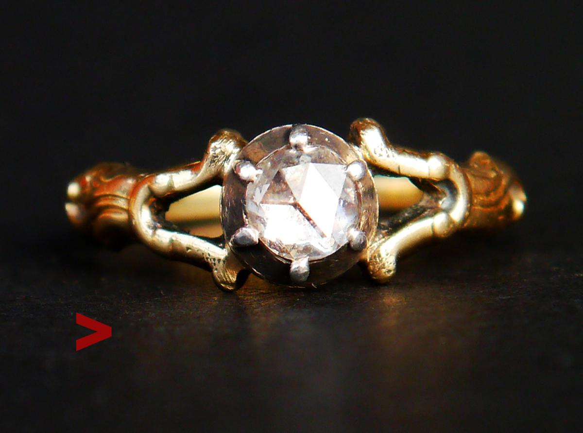 1947 Ring natural 0.6ct. Diamond solid 18K Yellow Gold Silver Ø US7.75 / 3.7 gr For Sale 3