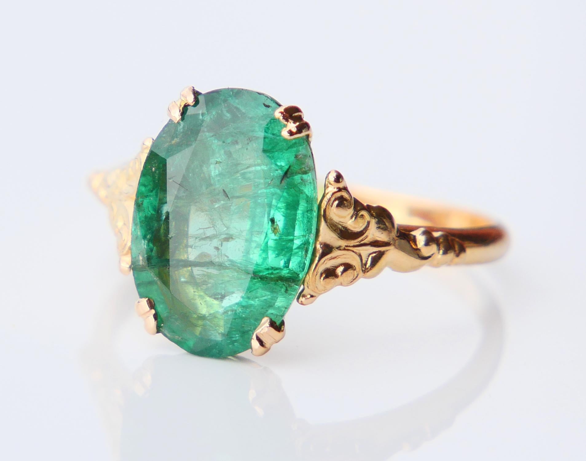 1947 Ring natürlicher 5ct Smaragd massiv 18K Gold Ø US7.75 / 2.8 gr im Angebot 8