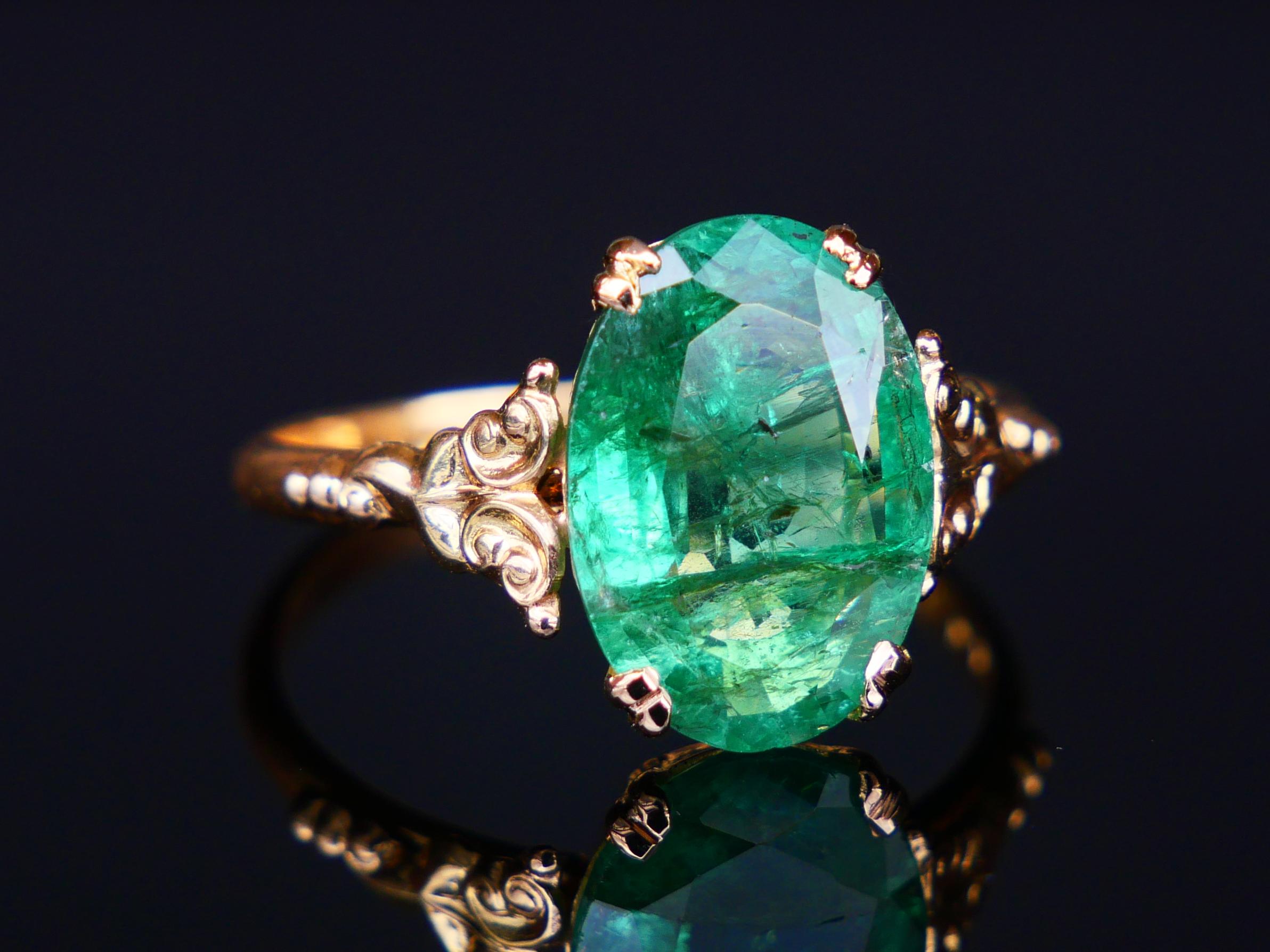 1947 Ring natürlicher 5ct Smaragd massiv 18K Gold Ø US7.75 / 2.8 gr (Retro) im Angebot