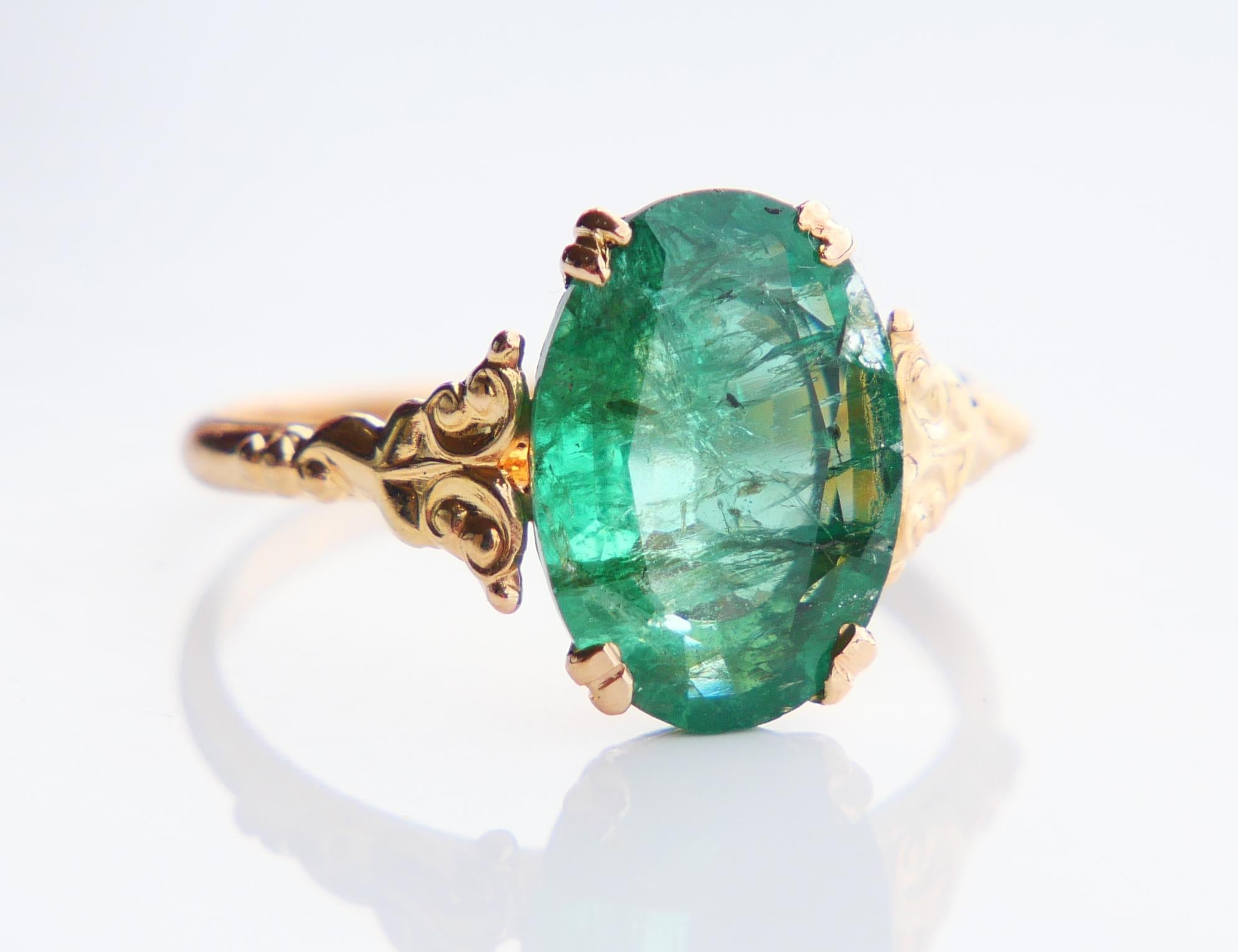 1947 Ring natürlicher 5ct Smaragd massiv 18K Gold Ø US7.75 / 2.8 gr im Angebot 3