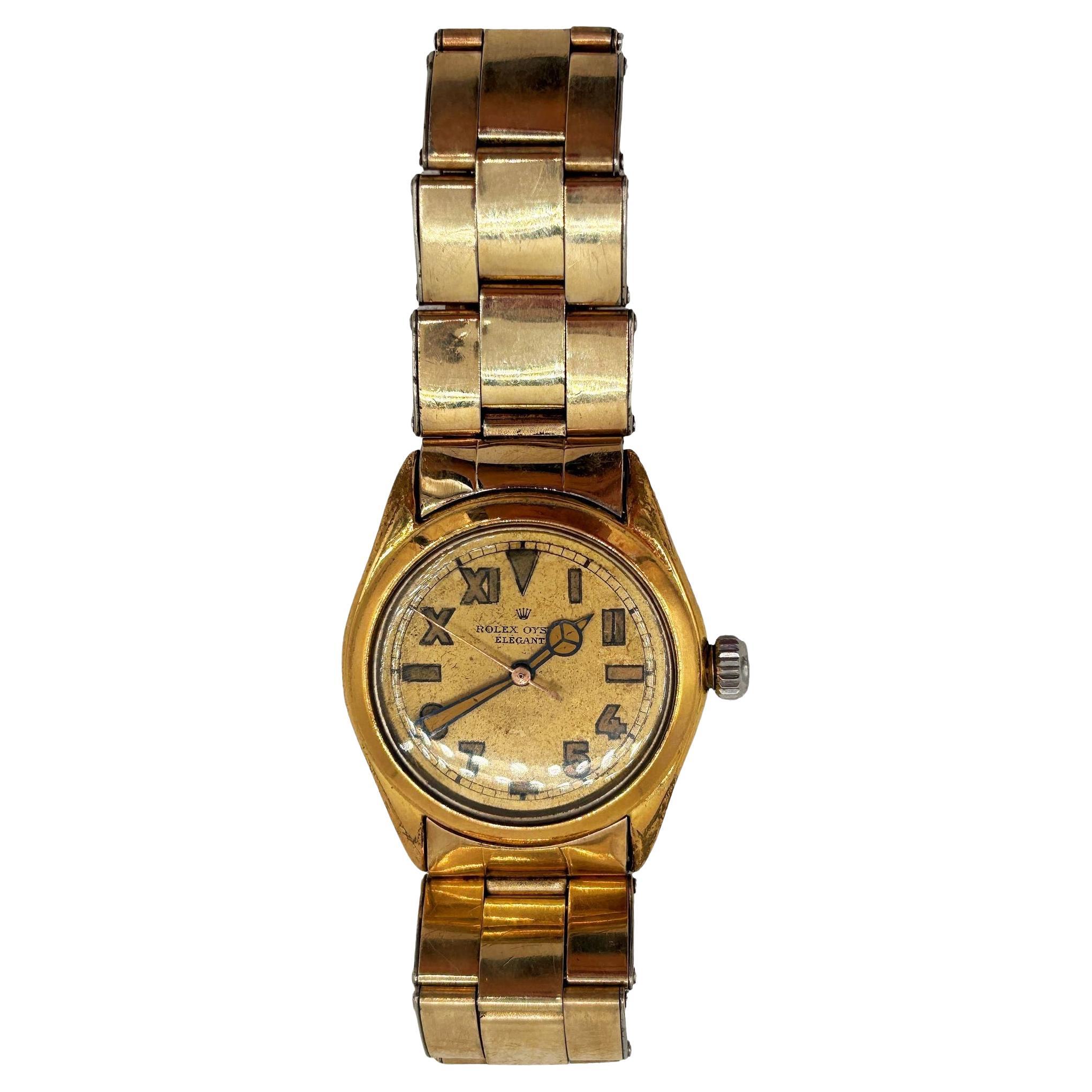1947 Rolex Oyster Bubbleback "Elegante" Orologio da polso placcato oro con quadrante California in vendita
