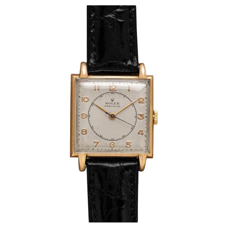 1947 Rolex Precision Vintage Mens Claw Lugs Square Dress Watch, 14K Rose Gold SS For Sale at 1stDibs 1947 Rolex Precision Vintage Mens Claw Lugs Square Dress Watch, 14K Rose Gold SS For Sale at 1stDibs