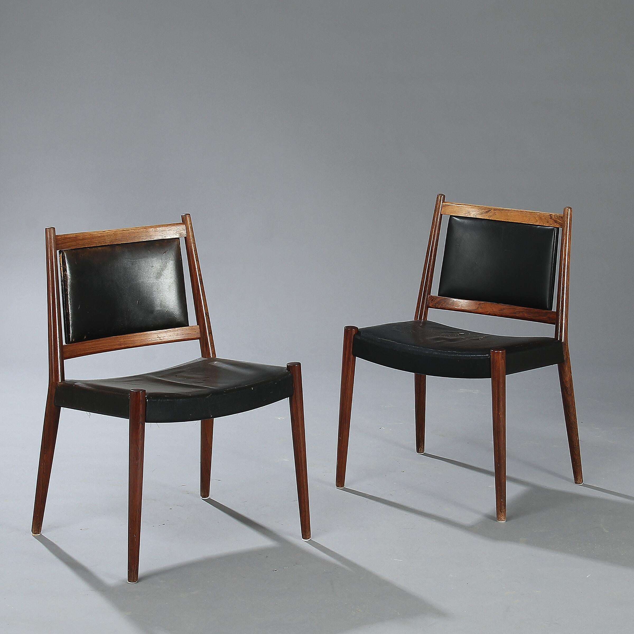 1947 Steffen Syrach-Larsen 16 solid wood chairs sold individually. Price includes reupholstery in aniline leather to be selected by purchaser. Made by cabinetmaker Gustav Bertelsen. H: 77 W: 50 D: 47 Seat Height: 44cm. Model presented at The