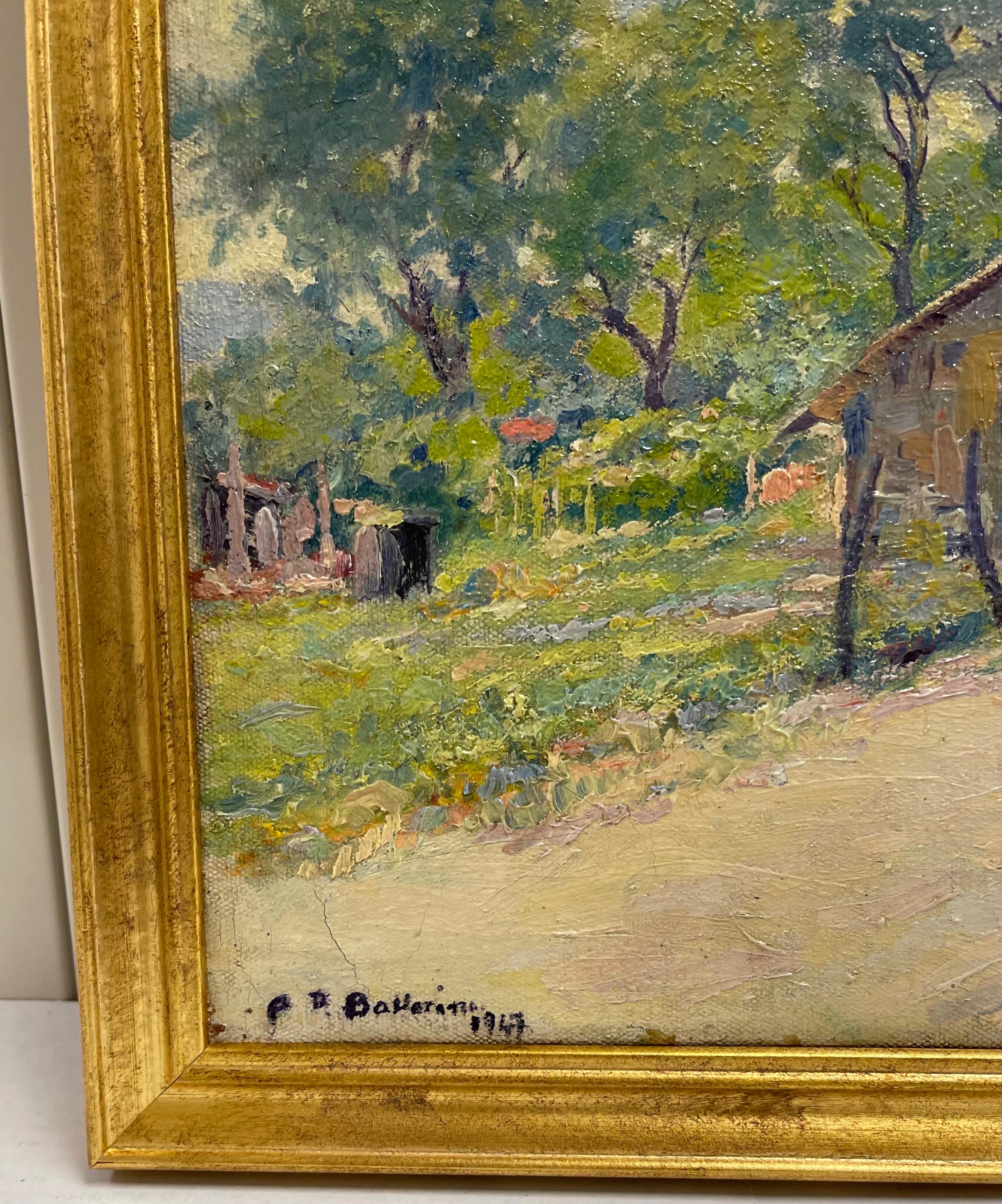 1947 Una Mañana En Enero by Antonio Ballerini Painting. Newly framed in gold giltwood frame.
Painting includes COA and artist information from the gallery it was purchased from in Buenos Aires, Argentina.