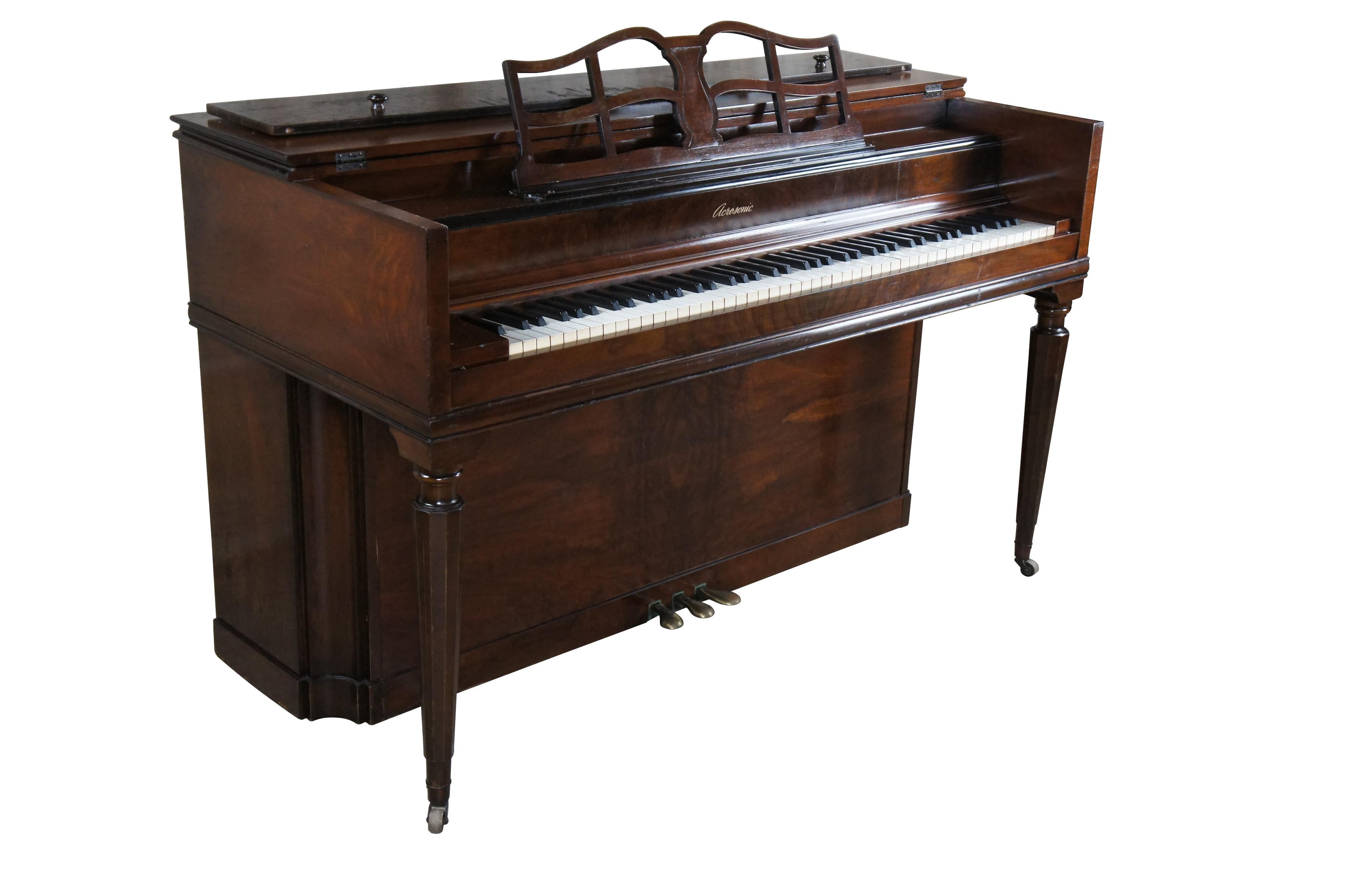 1947 Baldwin Upright Spinet Piano.  Made from walnut with a matchbook veneered case.  The upright has 88 keys.  Serial number 37520 

In their prime, Baldwin pianos were widely considered one of the best American pianos one could buy, and maybe the