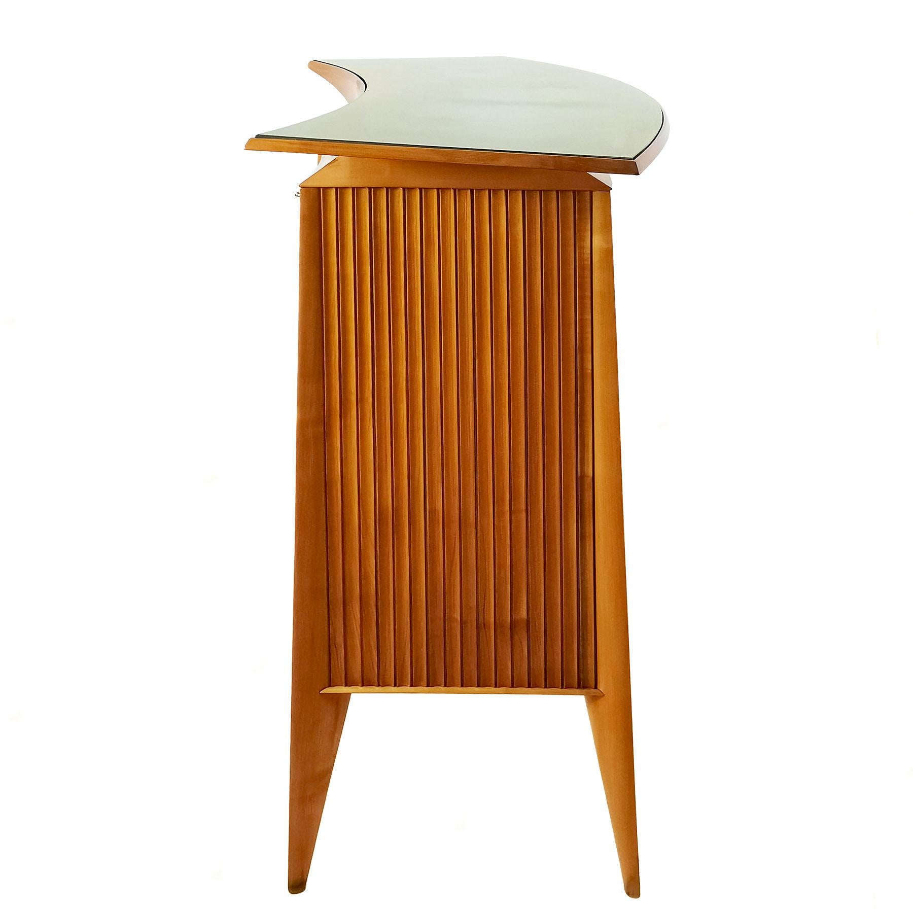 Italian Mid-Century Modern Dry Bar-Counter in Solid Sycamore and Grissini Pattern- Italy For Sale