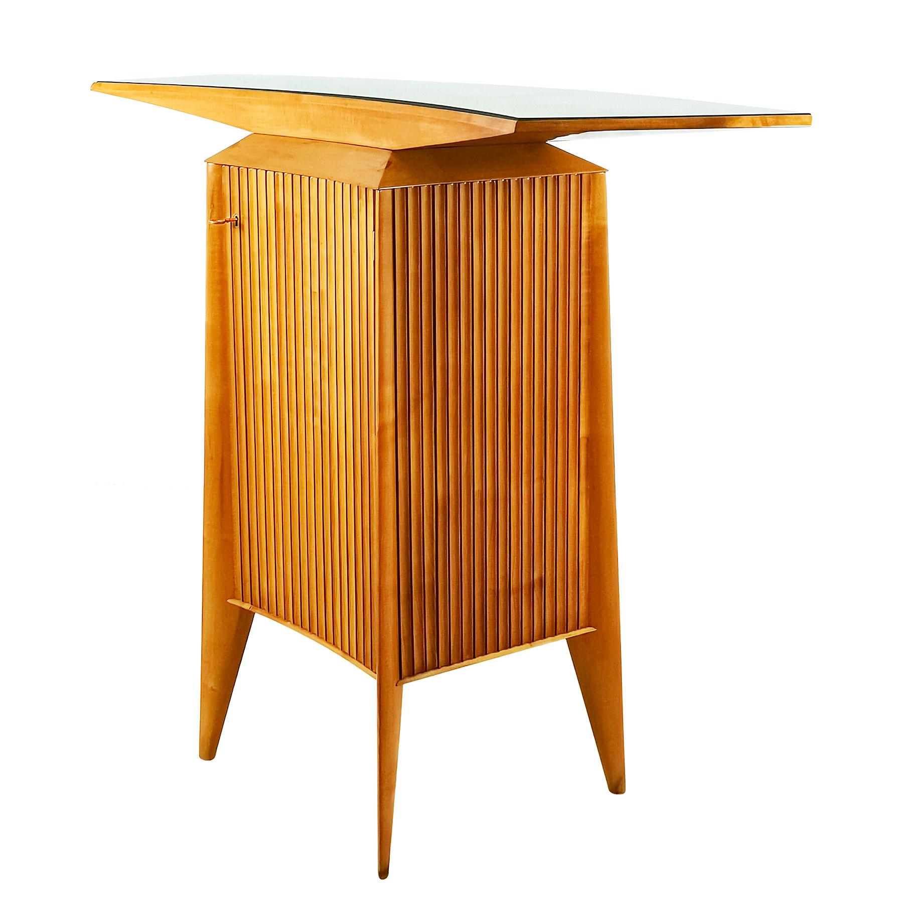 Mid-Century Modern Dry Bar-Counter in Solid Sycamore and Grissini Pattern- Italy In Good Condition For Sale In Girona, ES