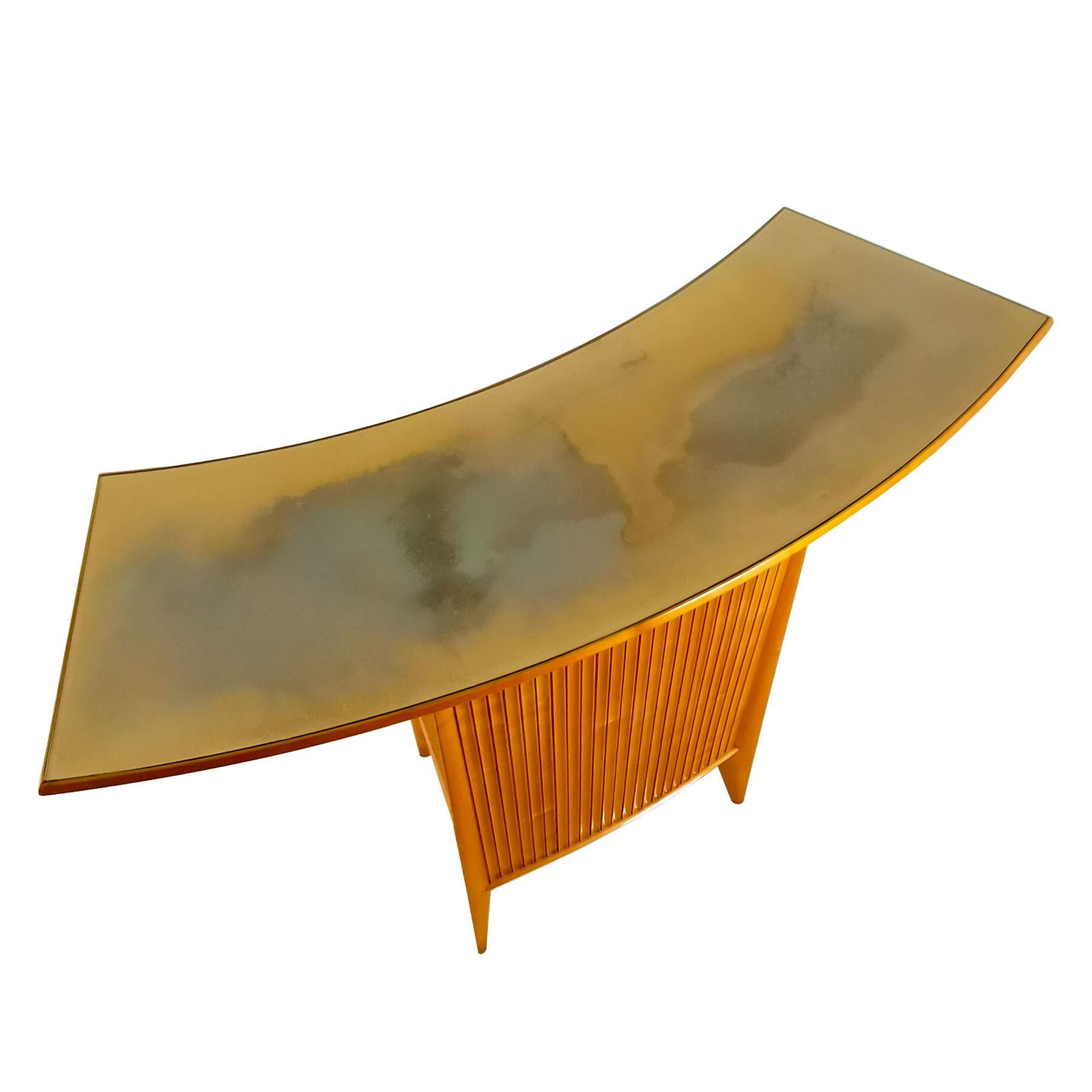 Brass Mid-Century Modern Dry Bar-Counter in Solid Sycamore and Grissini Pattern- Italy For Sale