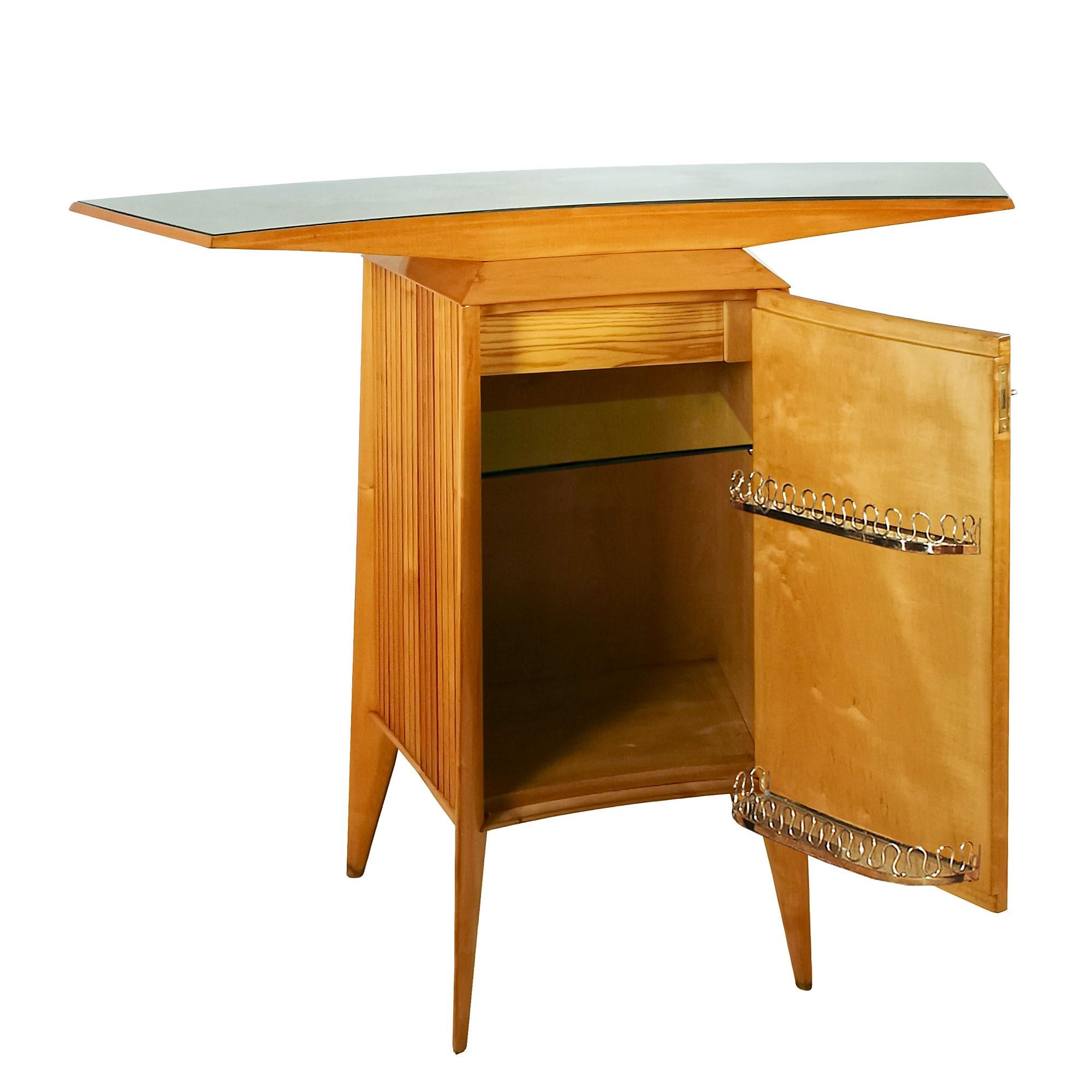 Mid-Century Modern Dry Bar-Counter in Solid Sycamore and Grissini Pattern- Italy For Sale 1