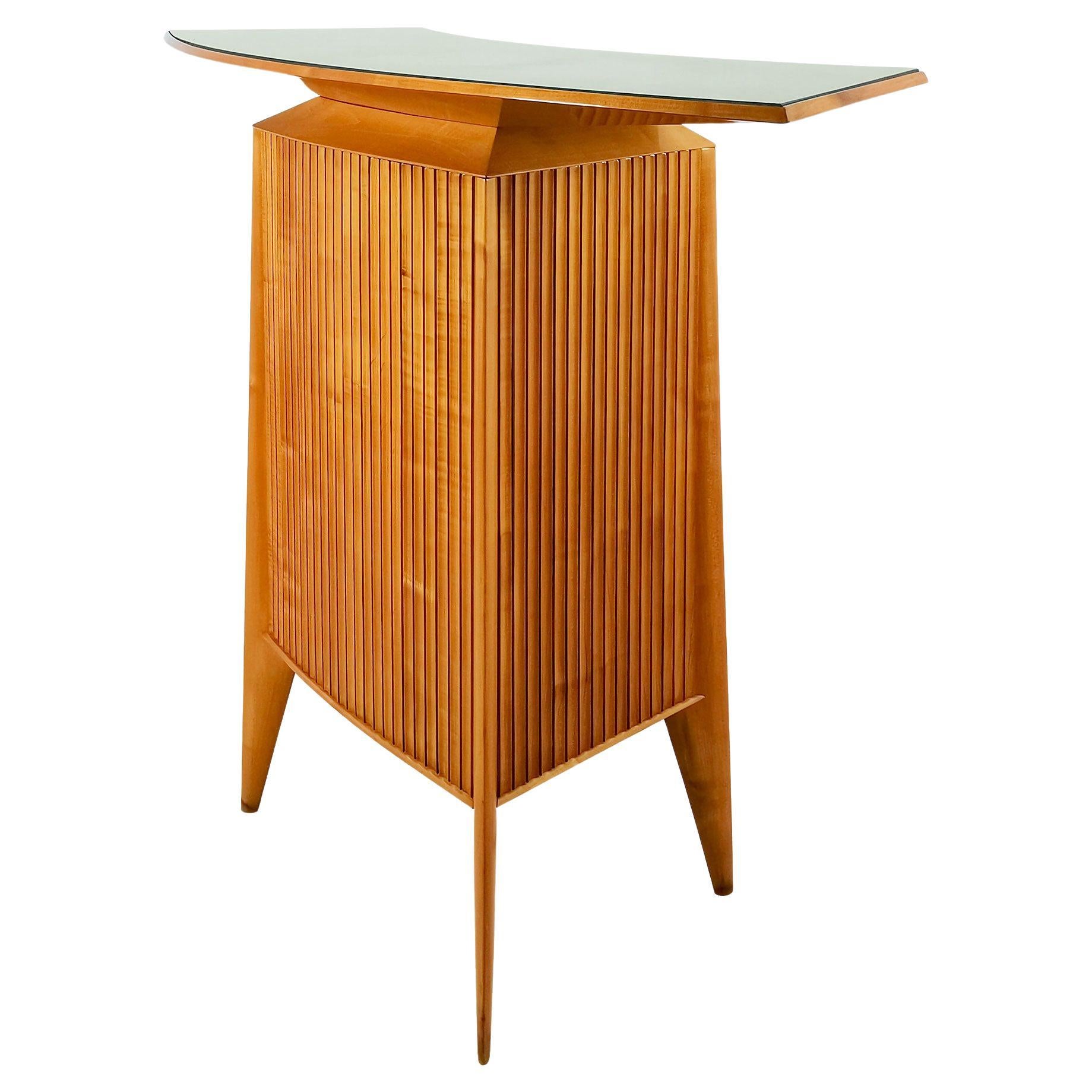 Commode de bar moderne du milieu du siècle dernier en sycomore massif à motif Grissini - Italie