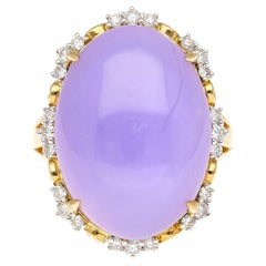 19.48 Carat Oval Lavender Jadeite Jade and Diamond Cocktail Ring