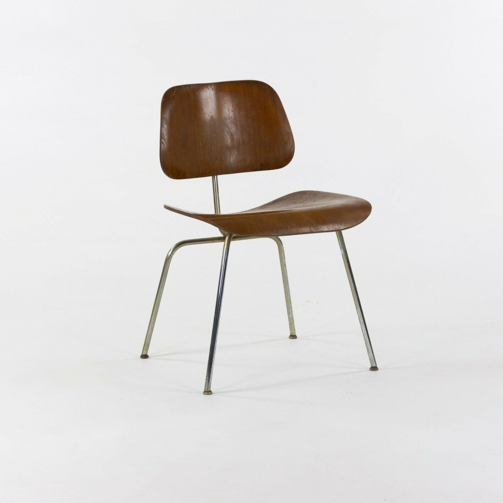 Modern 1948 Eames Evans for Herman Miller DCM Dining Chairs Metal & Walnut Set of Five For Sale