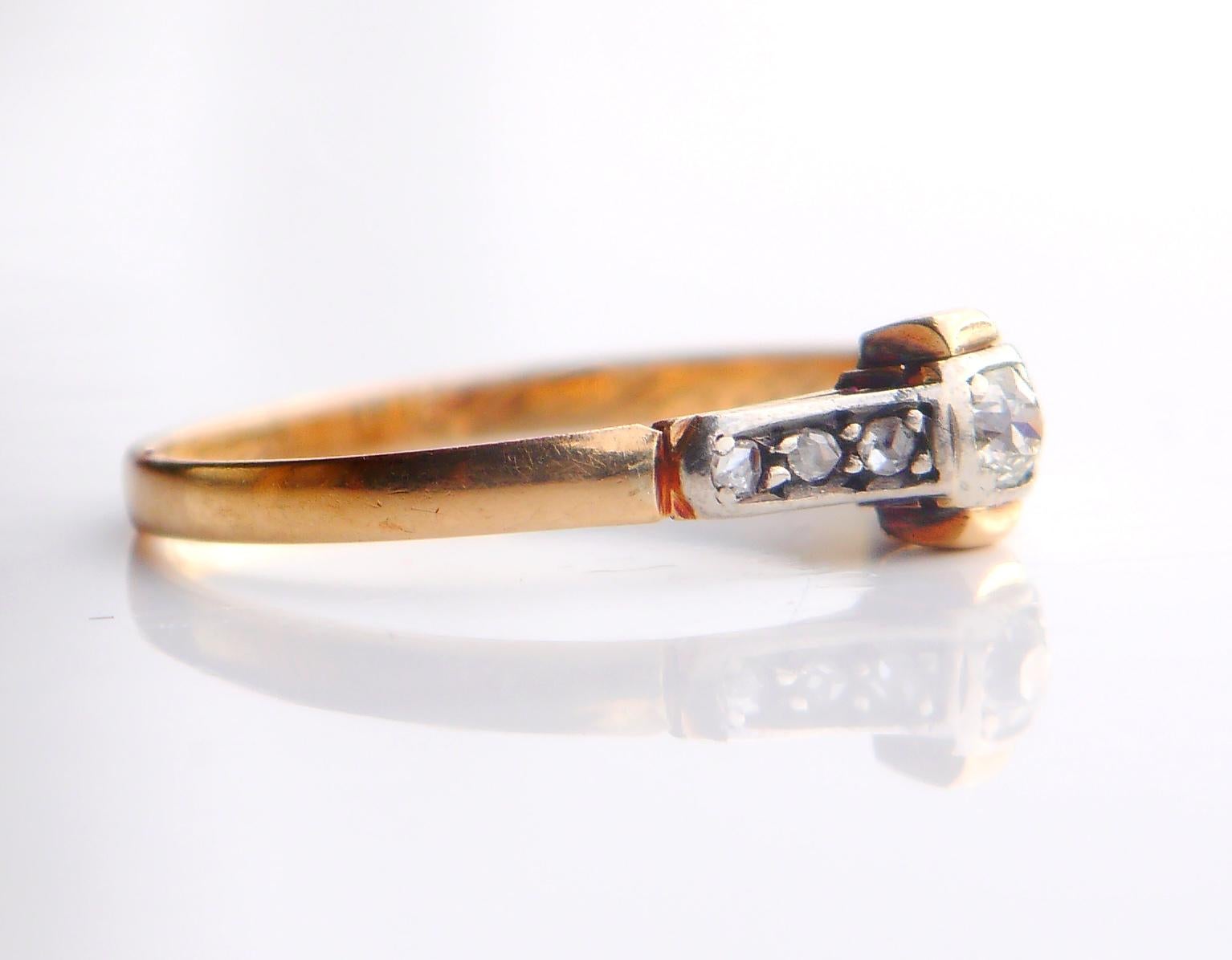Old European Cut 1948 Finish Ring Daimonds solid 18K Gold Silver Ø6.75 US/ 1.7gr For Sale