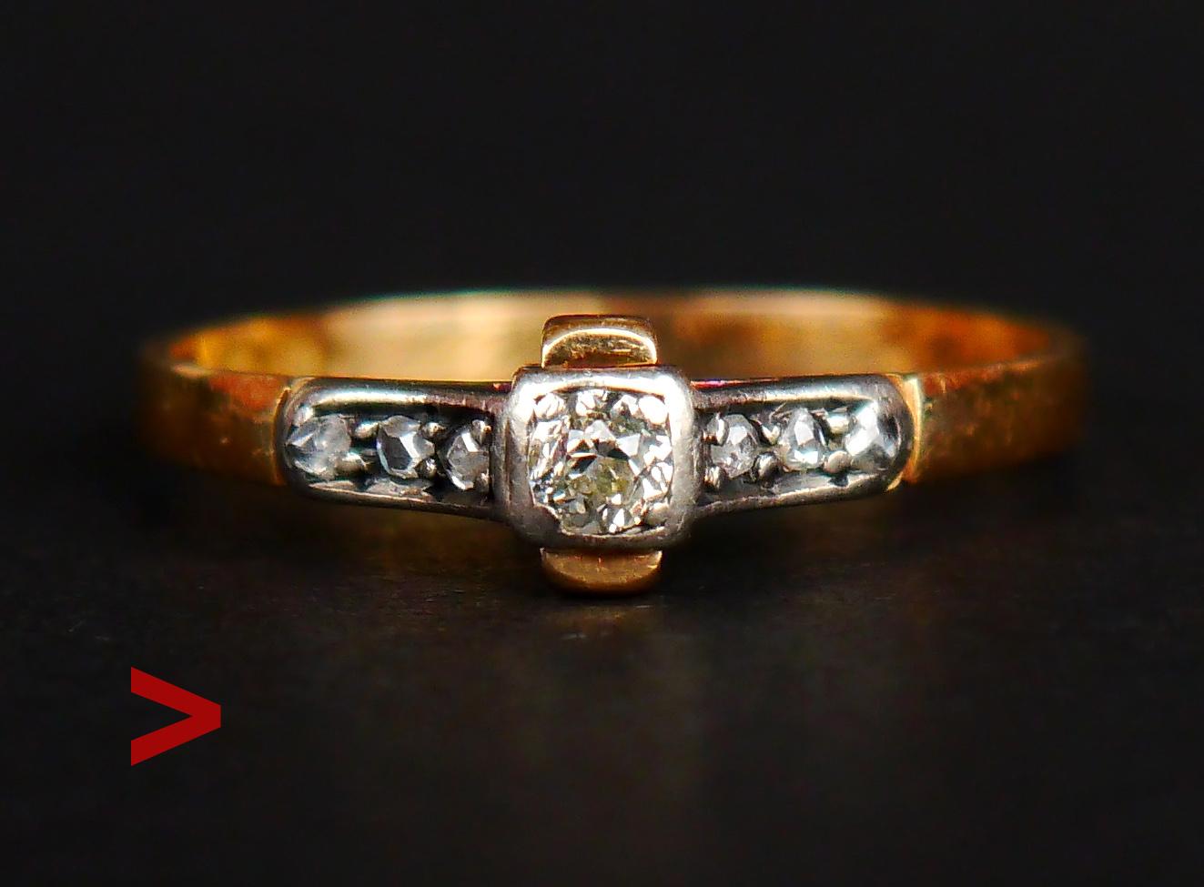 1948 Finish Ring Daimonds solid 18K Gold Silver Ø6.75 US/ 1.7gr For Sale 2