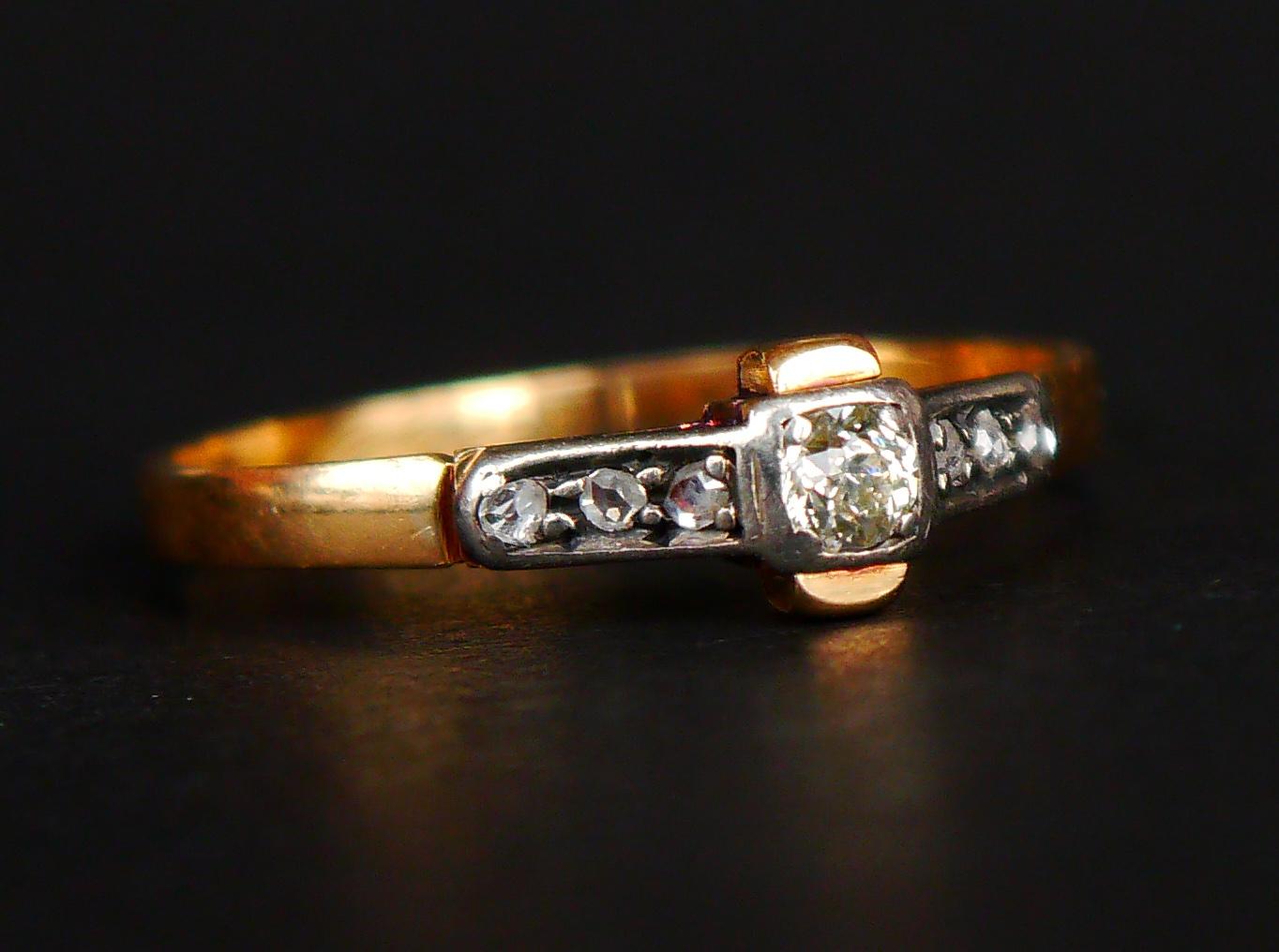 1948 Finish Ring Daimonds solid 18K Gold Silver Ø6.75 US/ 1.7gr For Sale 3