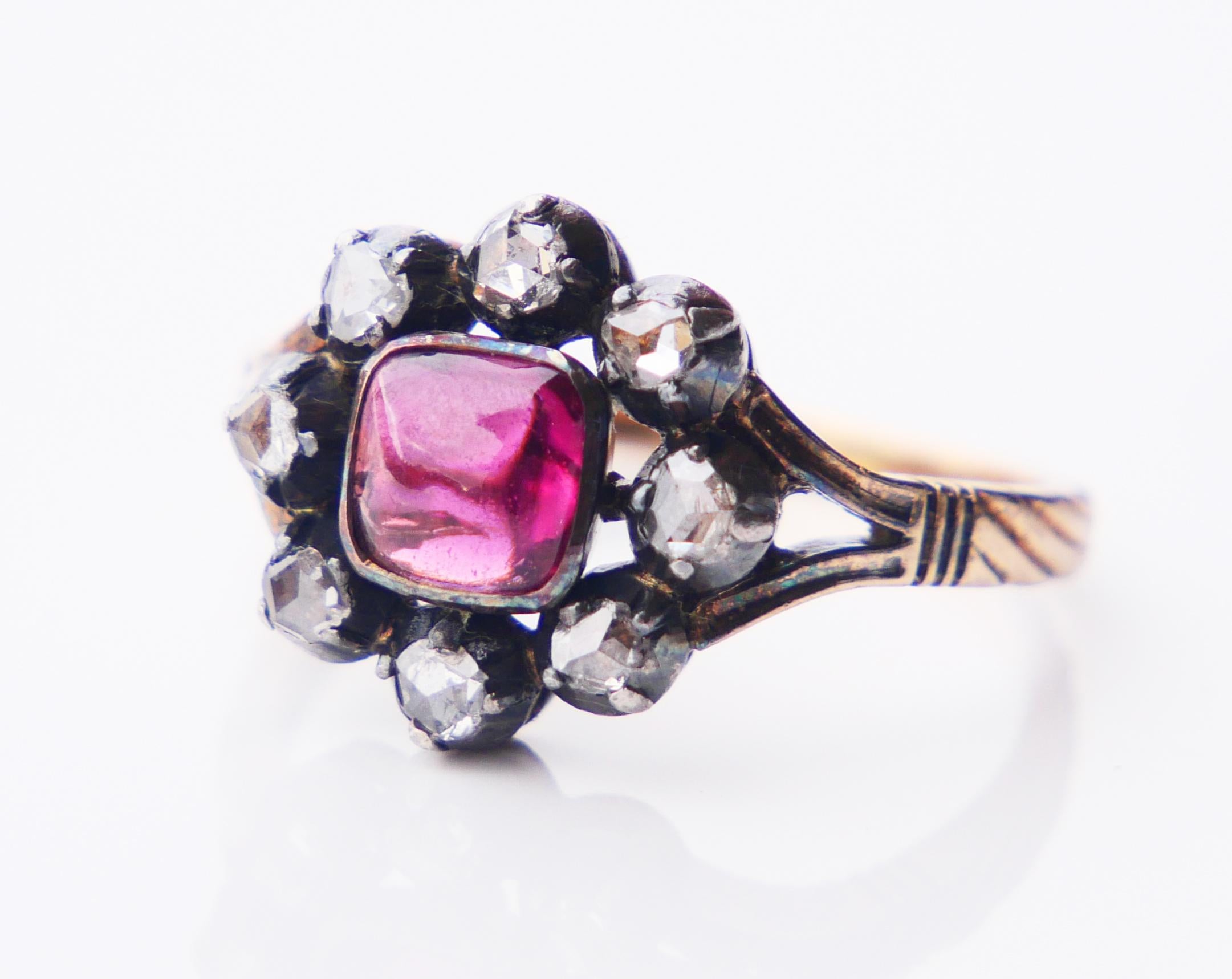 1948 Bague Halo naturelle 2ct Rubellite 0.8ctw Diamants Or 18KArgent Ø8US /5.35gr en vente 5