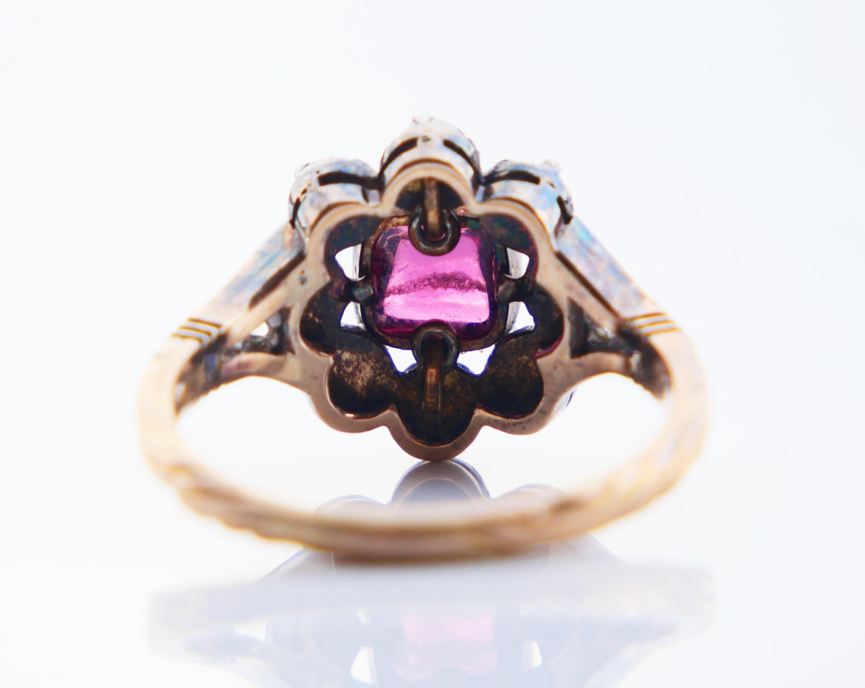 1948 Bague Halo naturelle 2ct Rubellite 0.8ctw Diamants Or 18KArgent Ø8US /5.35gr en vente 6