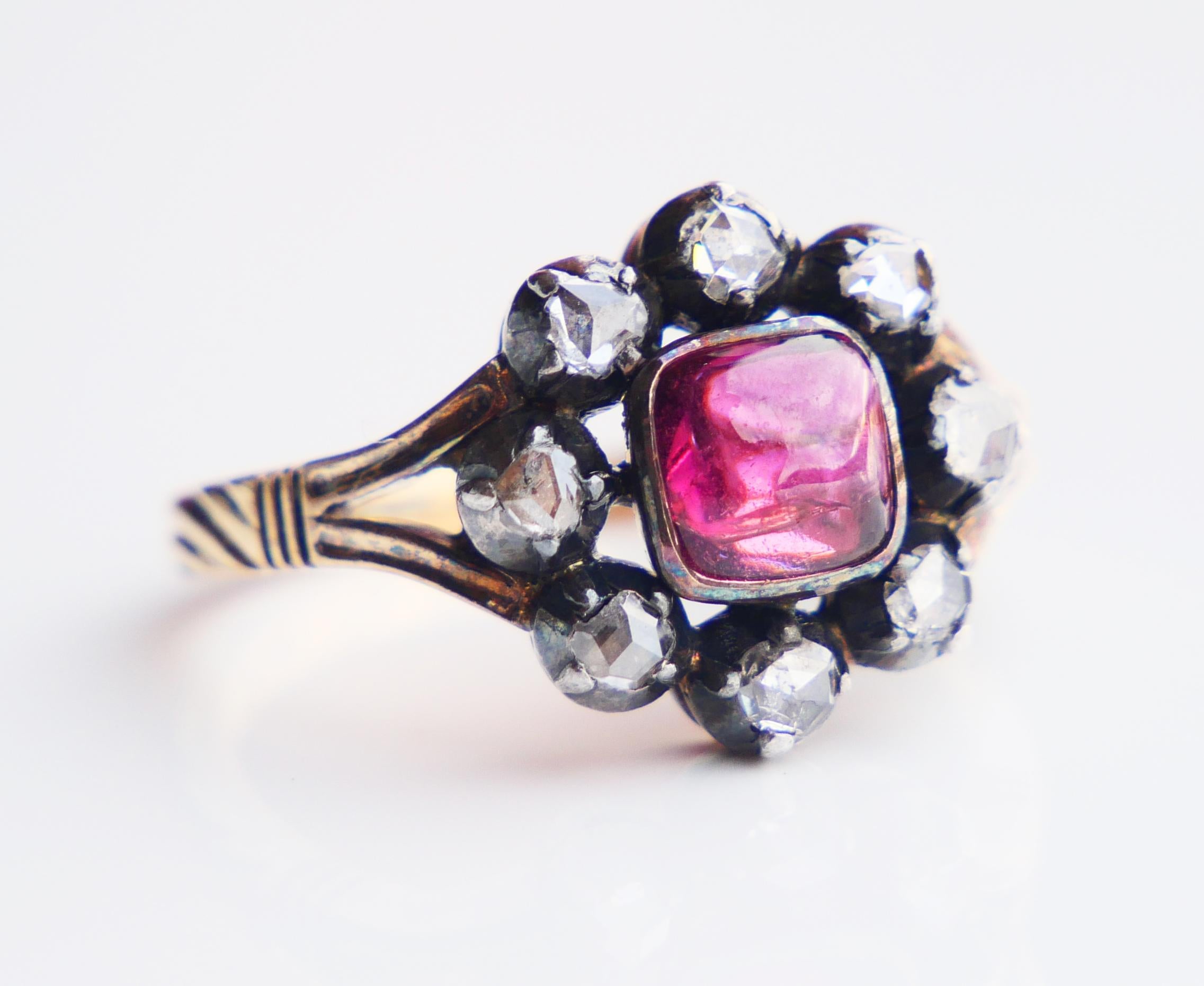 1948 Bague Halo naturelle 2ct Rubellite 0.8ctw Diamants Or 18KArgent Ø8US /5.35gr en vente 7
