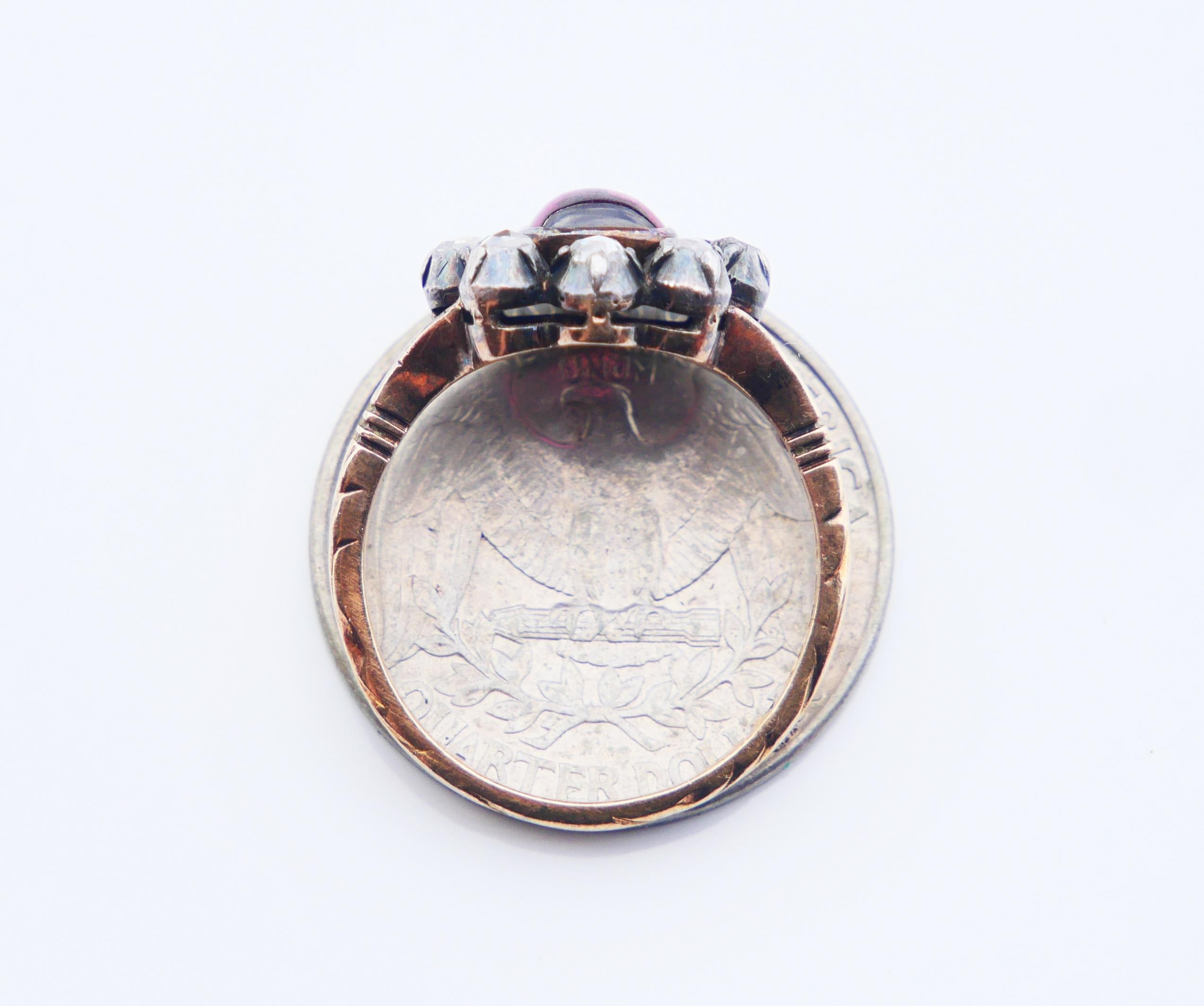 1948 Bague Halo naturelle 2ct Rubellite 0.8ctw Diamants Or 18KArgent Ø8US /5.35gr en vente 8