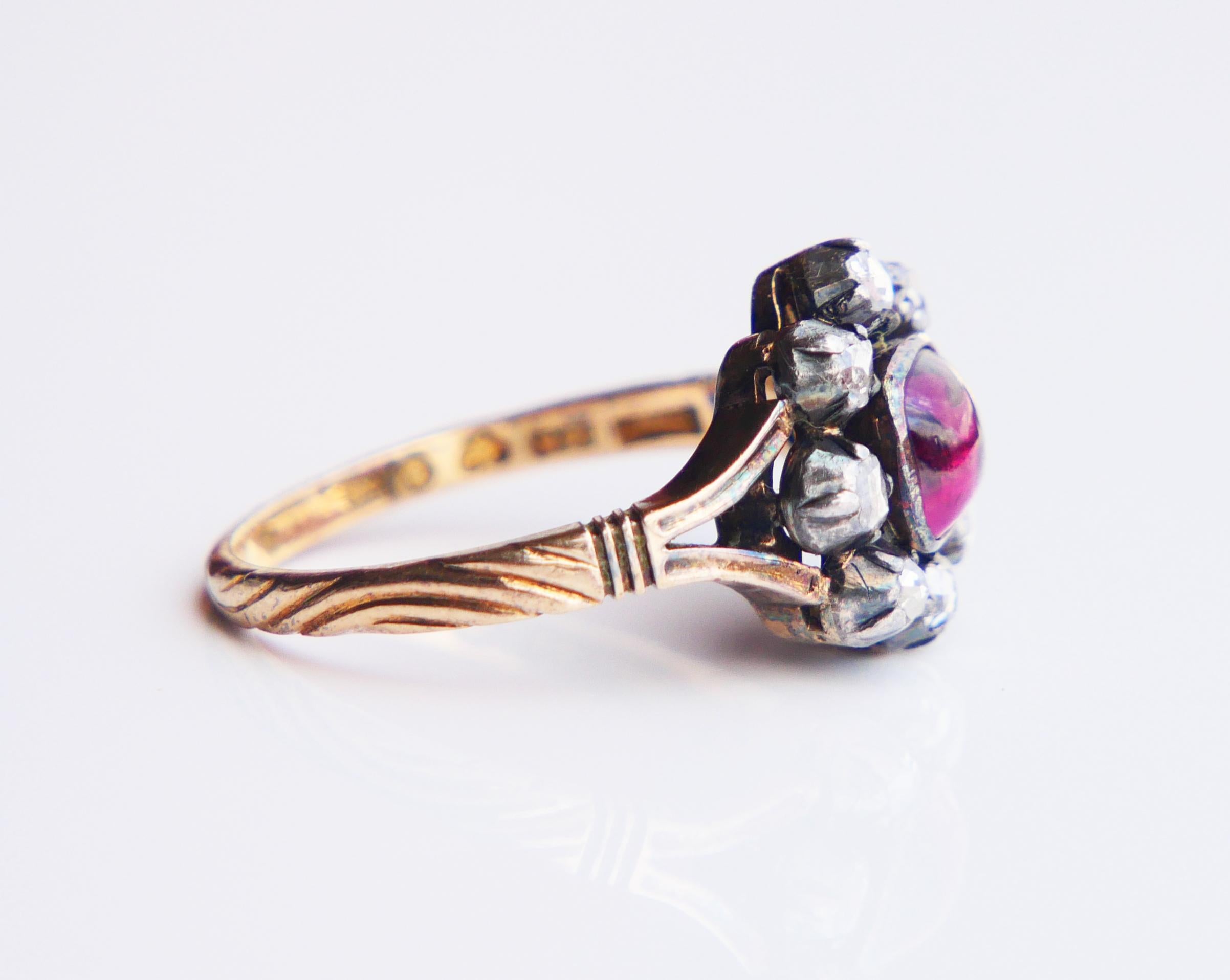 1948 Bague Halo naturelle 2ct Rubellite 0.8ctw Diamants Or 18KArgent Ø8US /5.35gr en vente 9