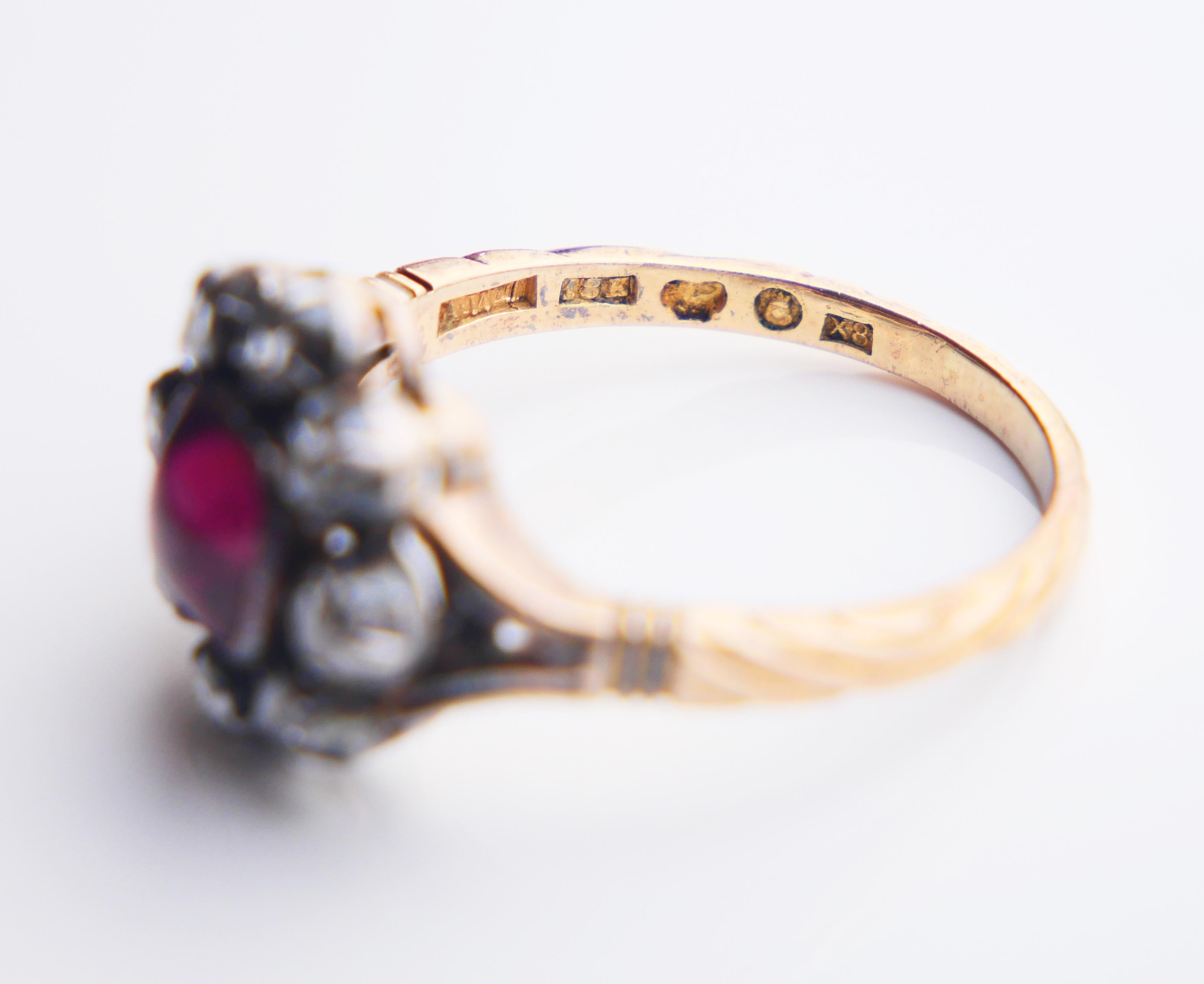 1948 Bague Halo naturelle 2ct Rubellite 0.8ctw Diamants Or 18KArgent Ø8US /5.35gr en vente 10