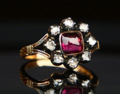 1948 Halo Ring natürlich 2ct Rubellit 0.8ctw Diamanten 18K GoldSilber Ø8US /5.35gr