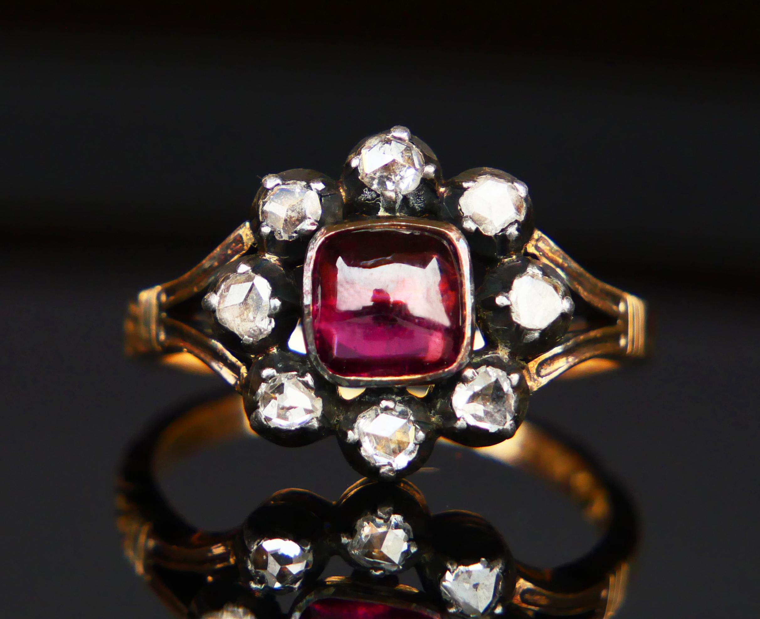 Art déco 1948 Bague Halo naturelle 2ct Rubellite 0.8ctw Diamants Or 18KArgent Ø8US /5.35gr en vente