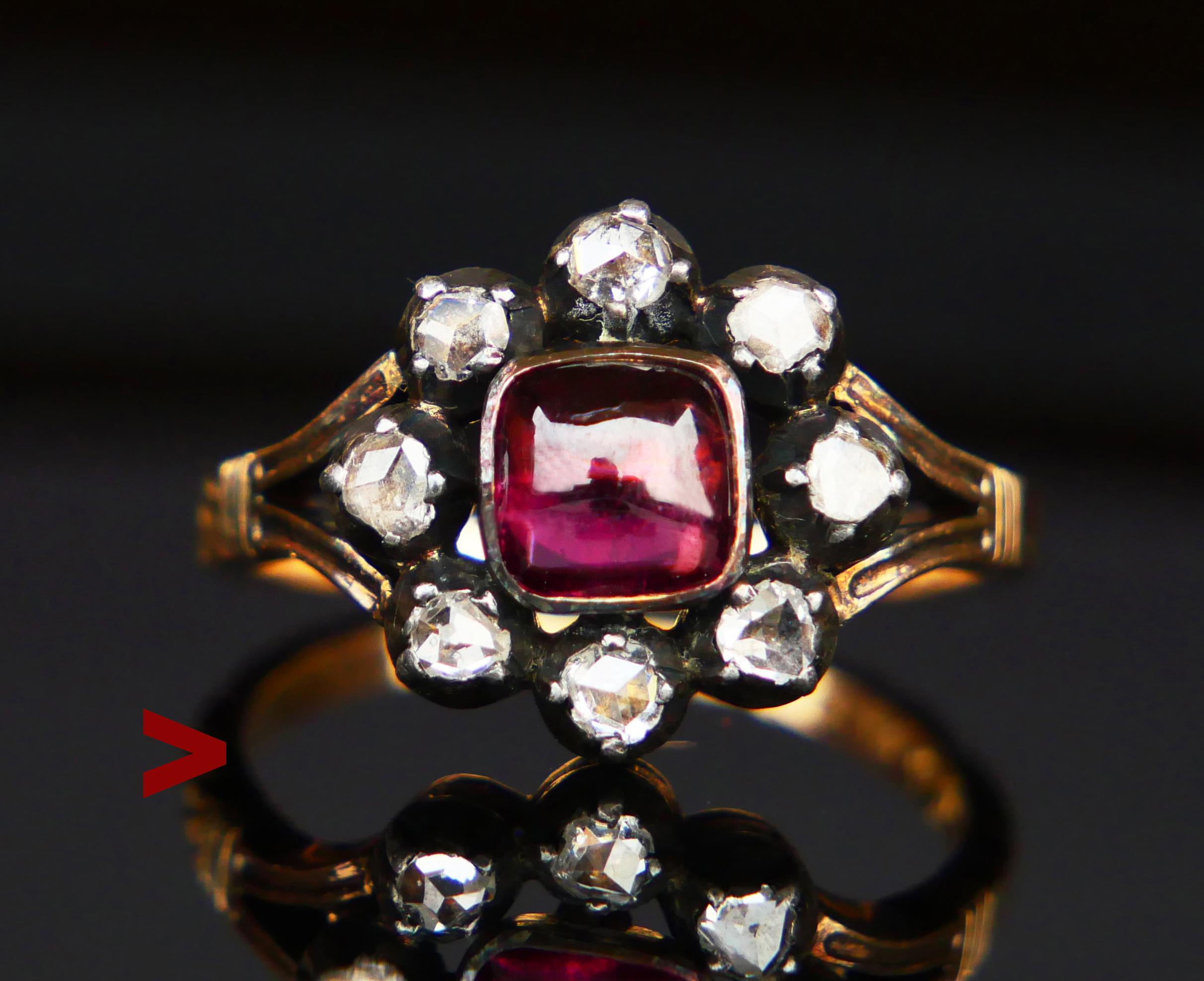 Taille cabochon 1948 Bague Halo naturelle 2ct Rubellite 0.8ctw Diamants Or 18KArgent Ø8US /5.35gr en vente