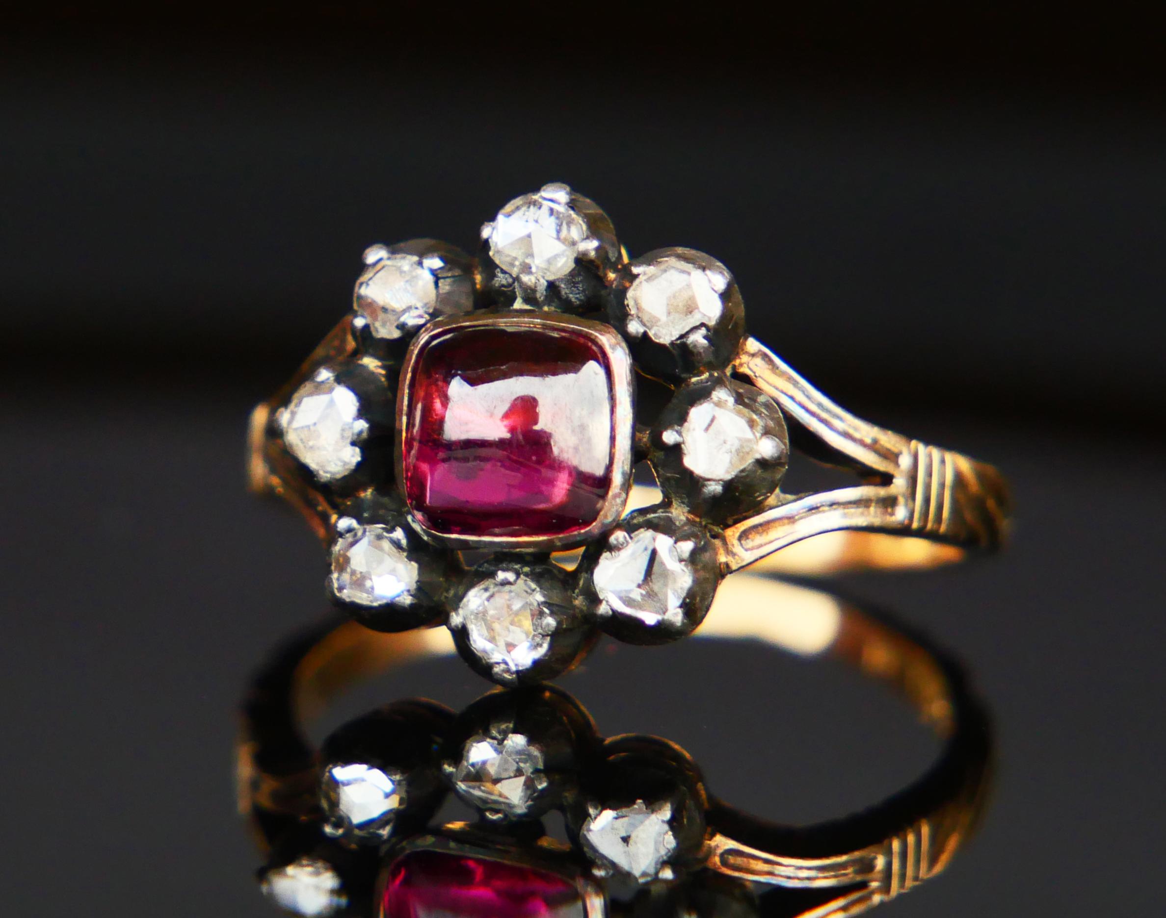 1948 Bague Halo naturelle 2ct Rubellite 0.8ctw Diamants Or 18KArgent Ø8US /5.35gr Pour femmes en vente